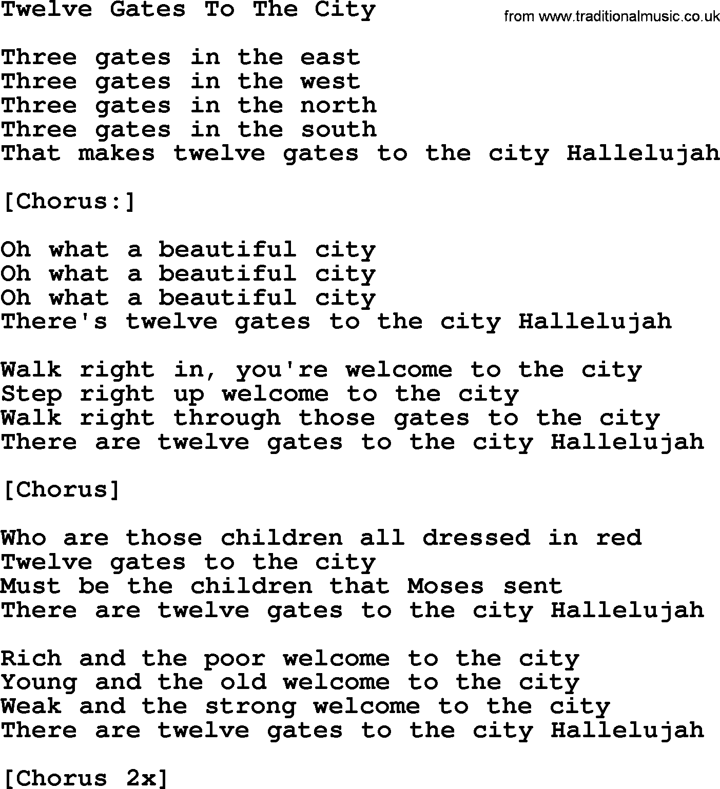 Joan Baez song Twelve Gates To The City, lyrics