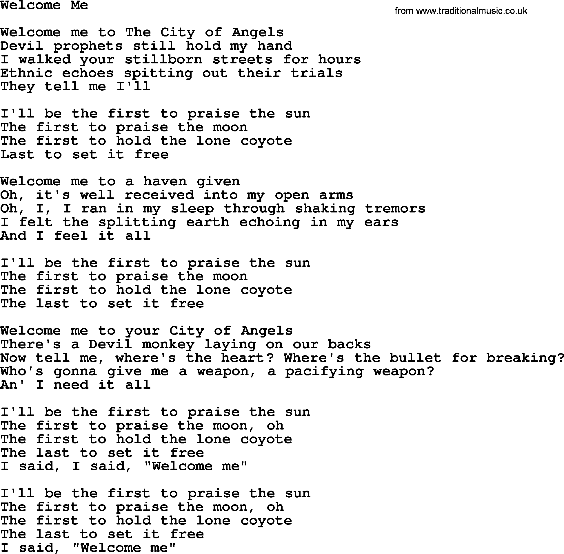 Joan Baez song Welcome Me, lyrics