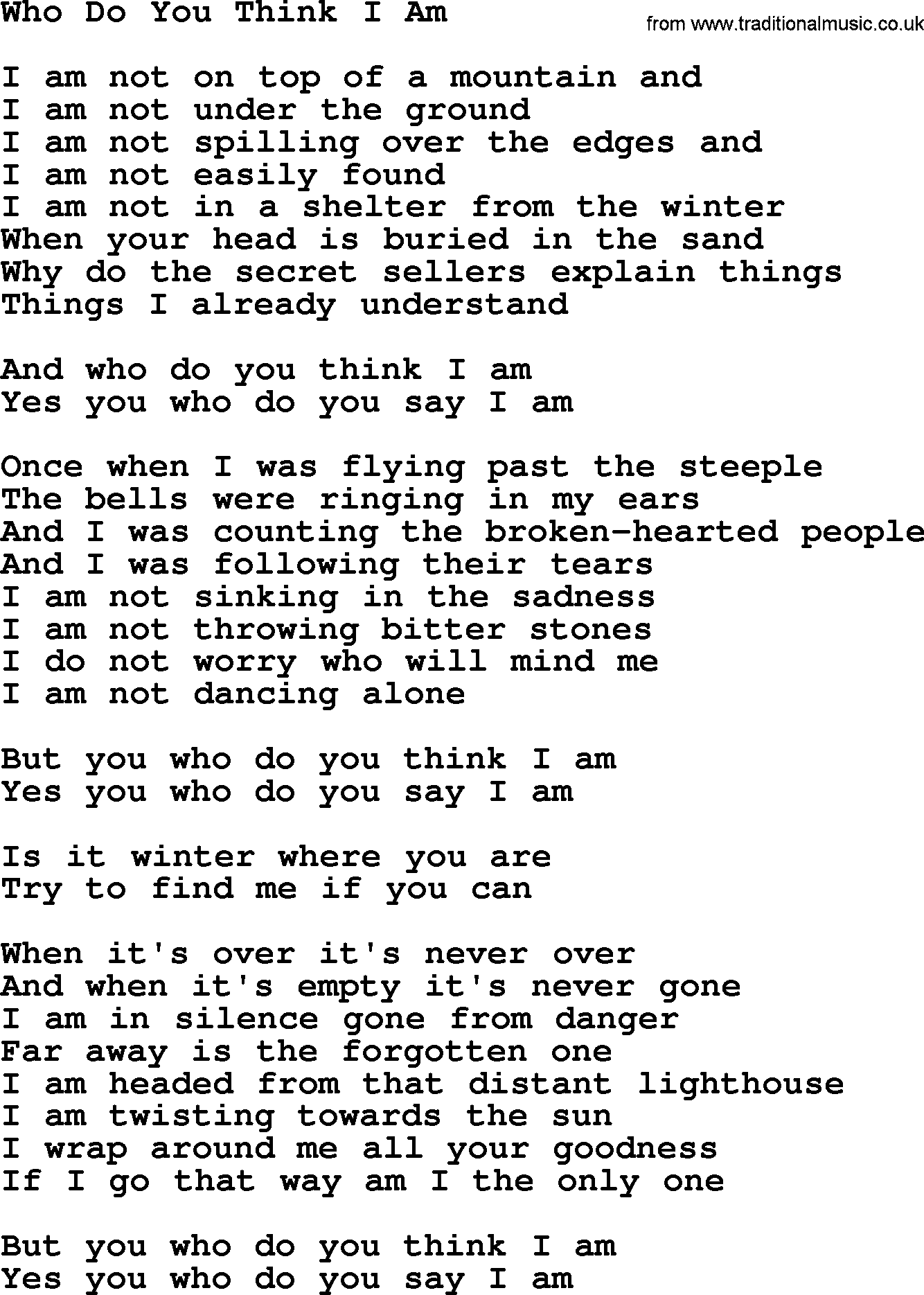 Joan Baez song Who Do You Think I Am, lyrics