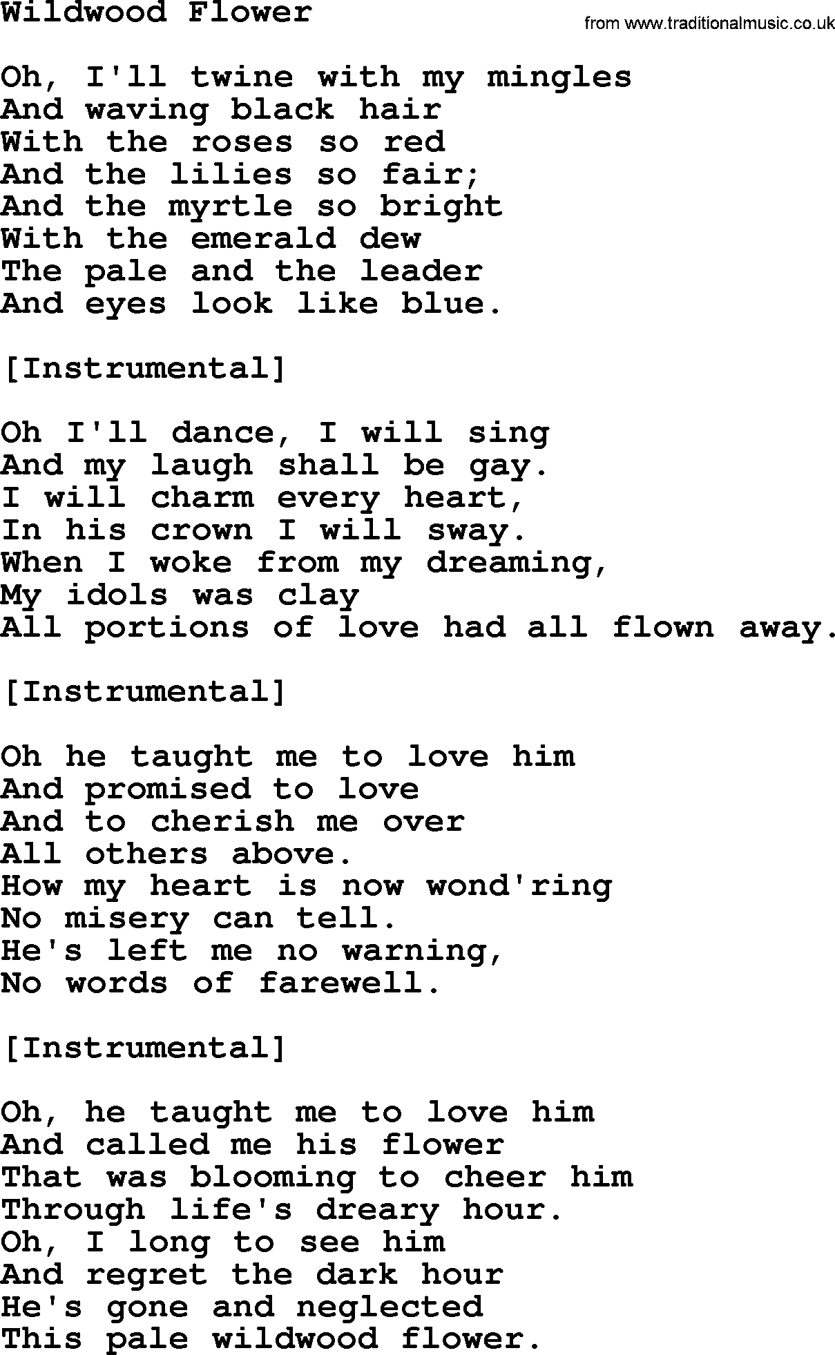 Joan Baez song Wildwood Flower, lyrics