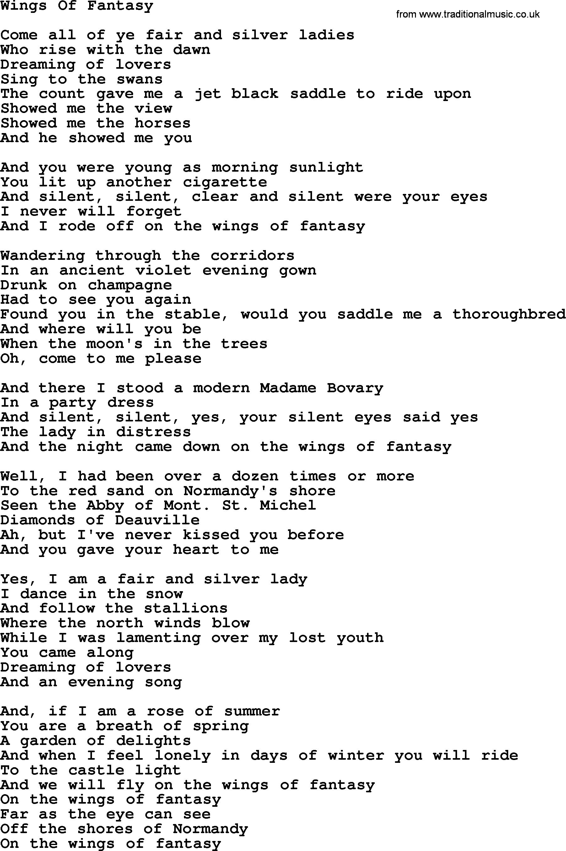 Joan Baez song Wings Of Fantasy, lyrics