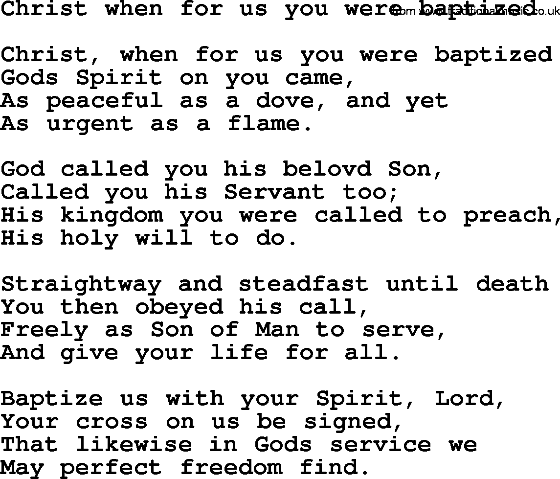 Baptism and Christening Hymns and Songs, Hymn: Christ When For Us You Were Baptized, lyrics and PDF