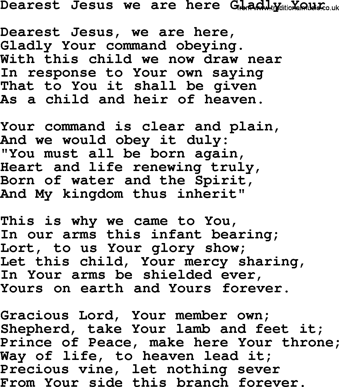 Baptism and Christening Hymns and Songs, Hymn: Dearest Jesus We Are Here Gladly Your, lyrics and PDF