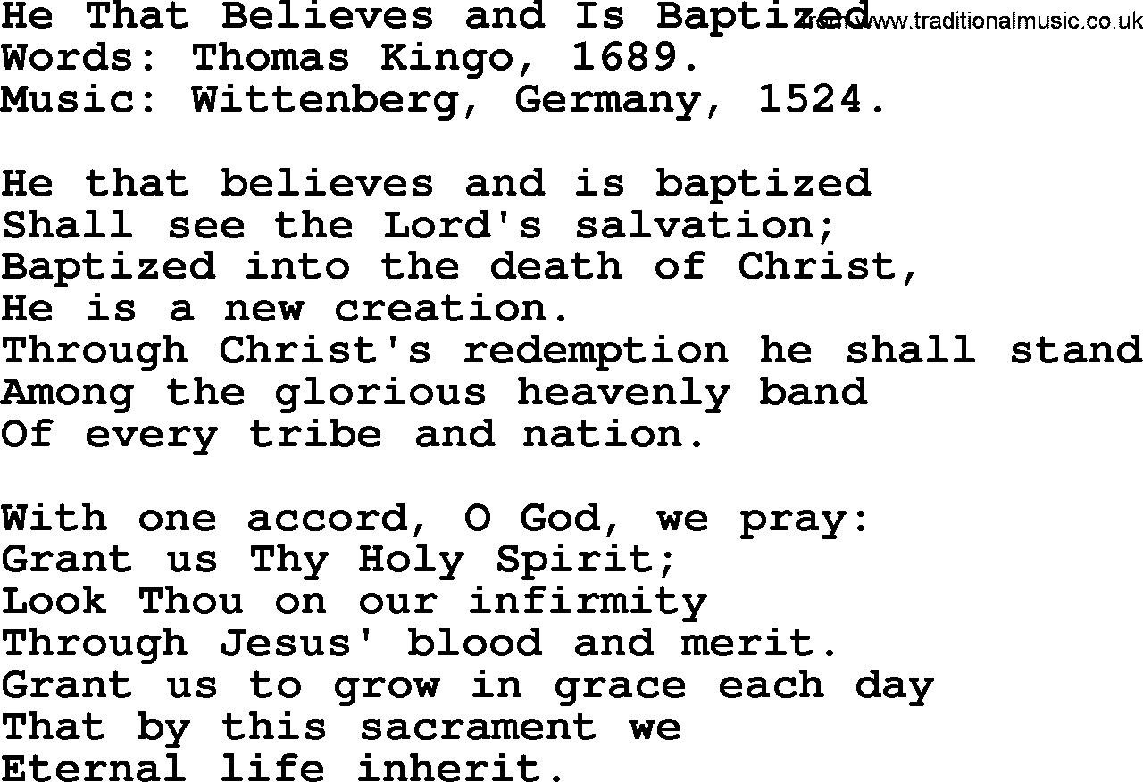 Baptism and Christening Hymns and Songs, Hymn: He That Believes And Is Baptized, lyrics and PDF