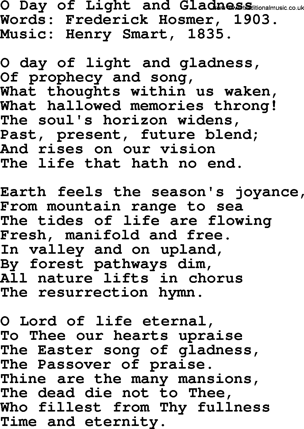 Baptism and Christening Hymns and Songs, Hymn: O Day Of Light And Gladness, lyrics and PDF