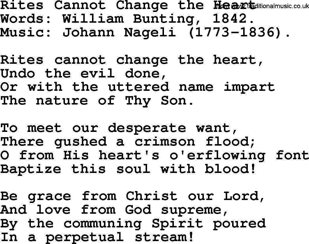 Baptism and Christening Hymns and Songs, Hymn: Rites Cannot Change The Heart, lyrics and PDF