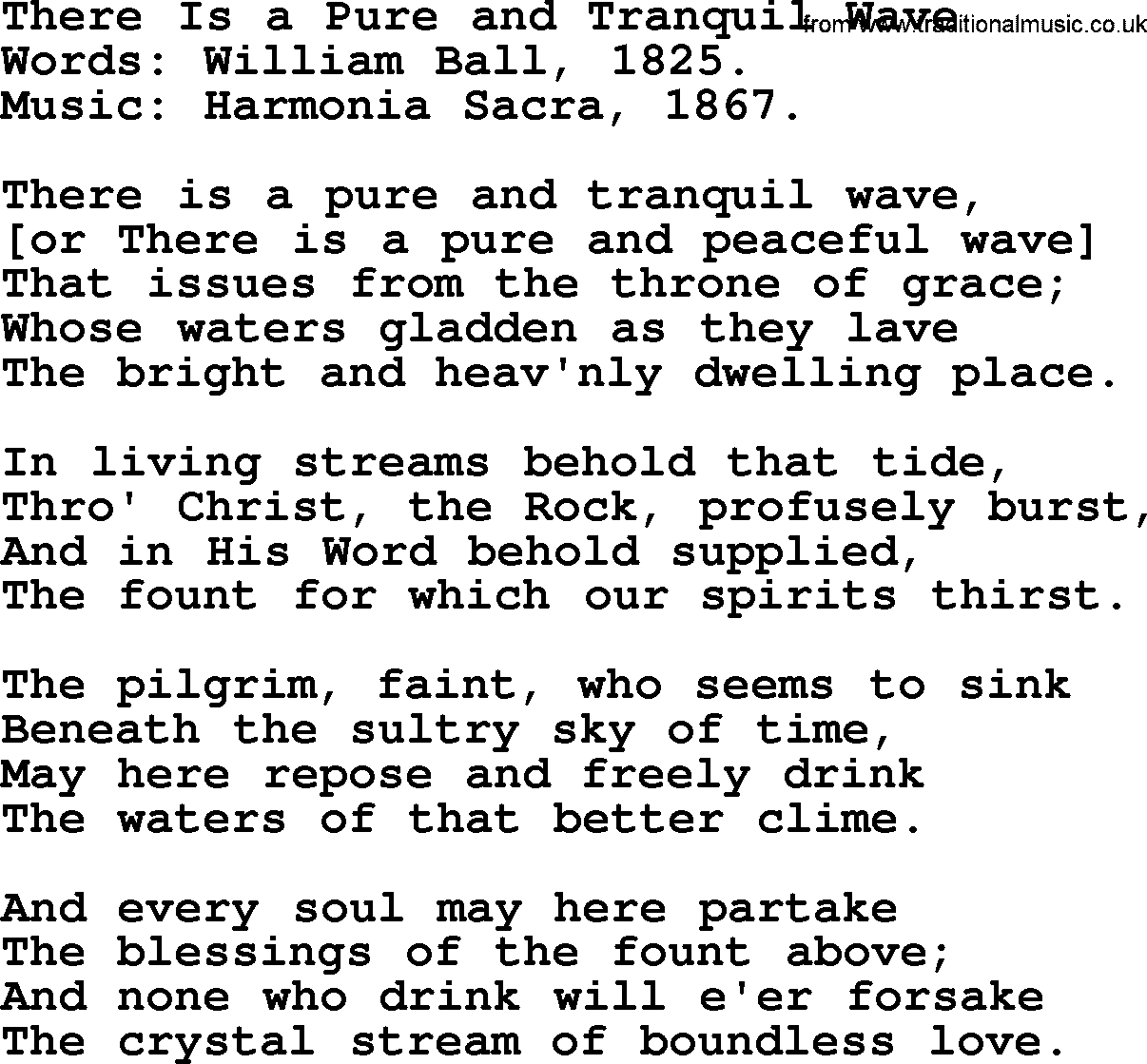 Baptism and Christening Hymns and Songs, Hymn: There Is A Pure And Tranquil Wave, lyrics and PDF