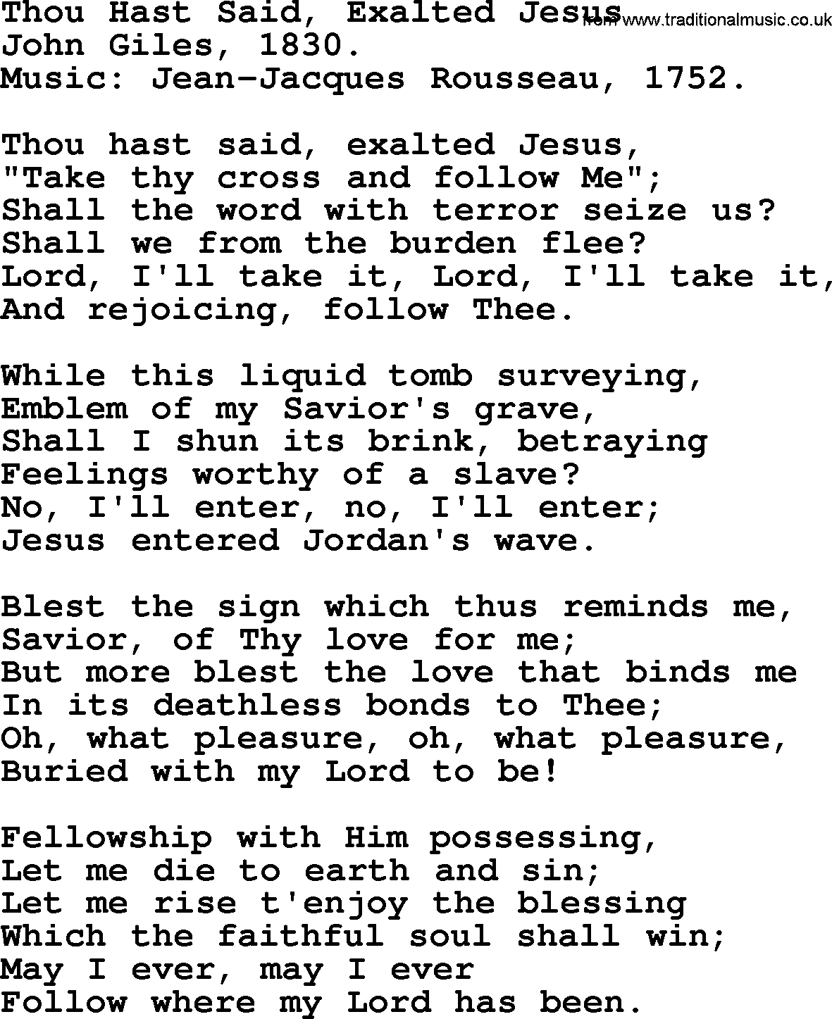 Baptism and Christening Hymns and Songs, Hymn: Thou Hast Said, Exalted Jesus, lyrics and PDF