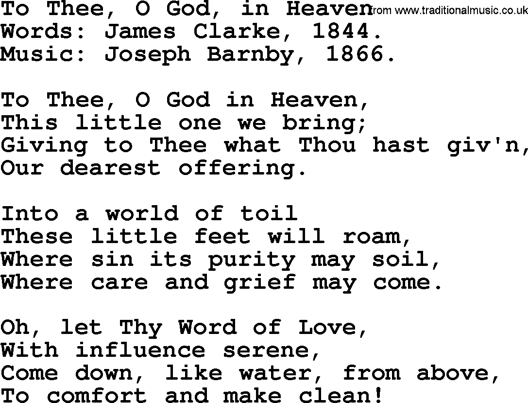 Baptism and Christening Hymns and Songs, Hymn: To Thee, O God, In Heaven, lyrics and PDF