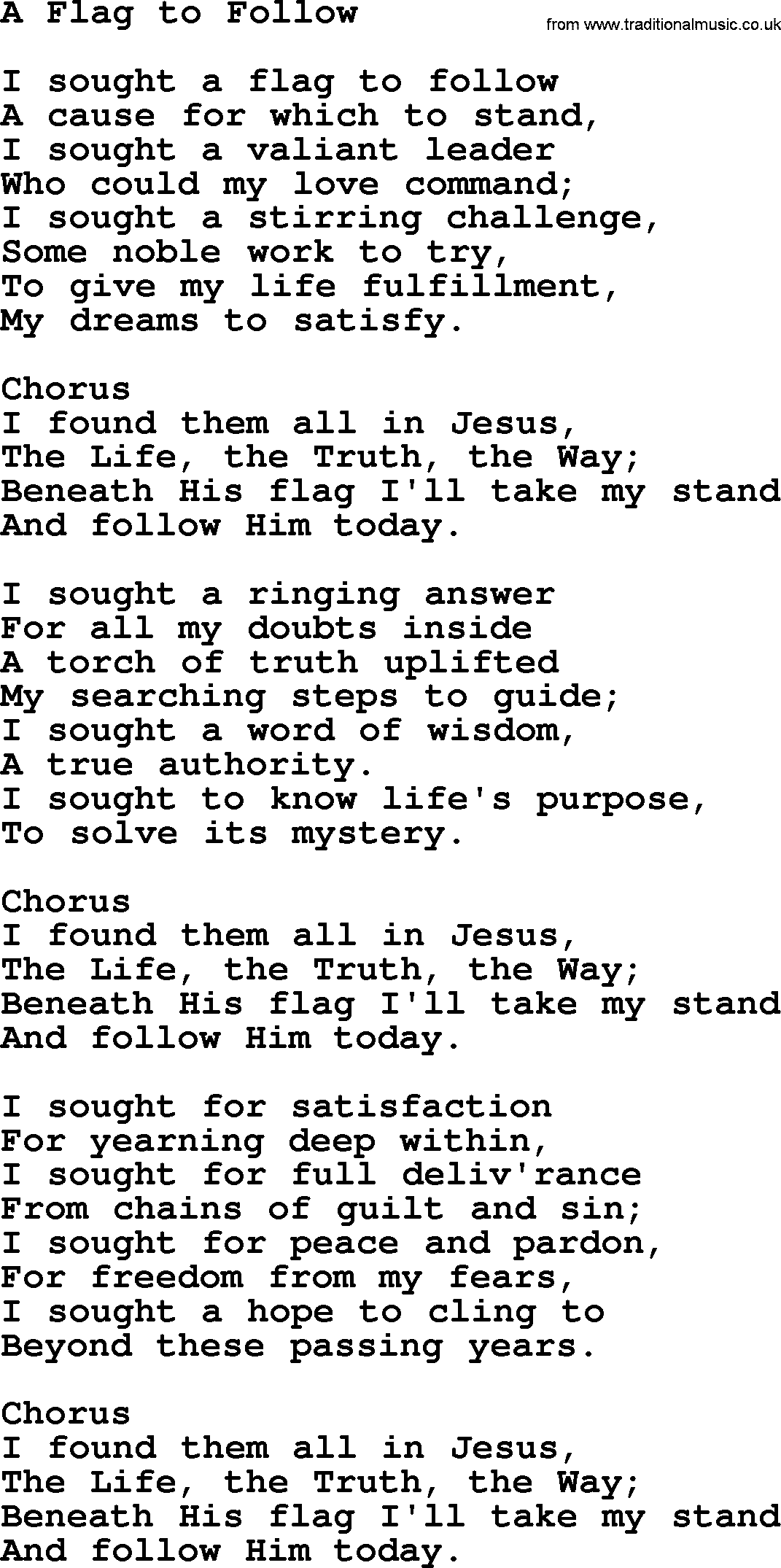 Baptist Hymnal Hymn: A Flag To Follow, lyrics with pdf