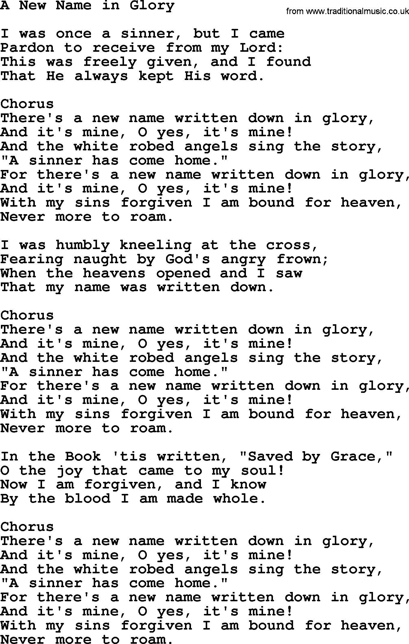 Baptist Hymnal Hymn: A New Name In Glory, lyrics with pdf