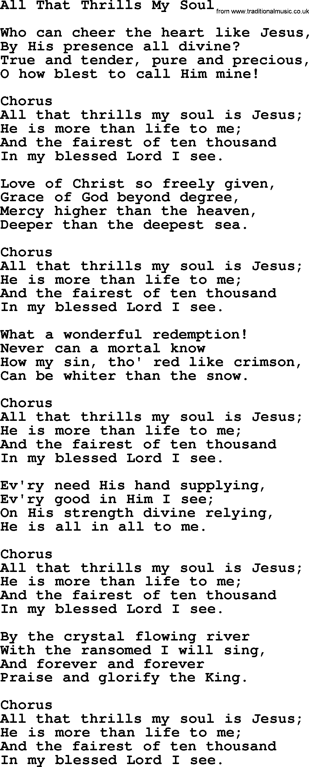Baptist Hymnal Hymn: All That Thrills My Soul, lyrics with pdf