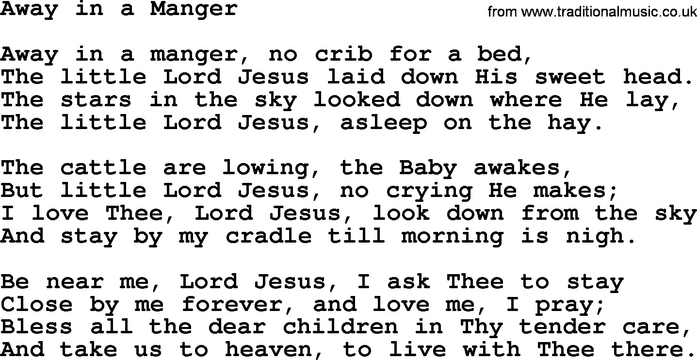 Baptist Hymnal, Christian Song Away In A Manger lyrics with PDF for