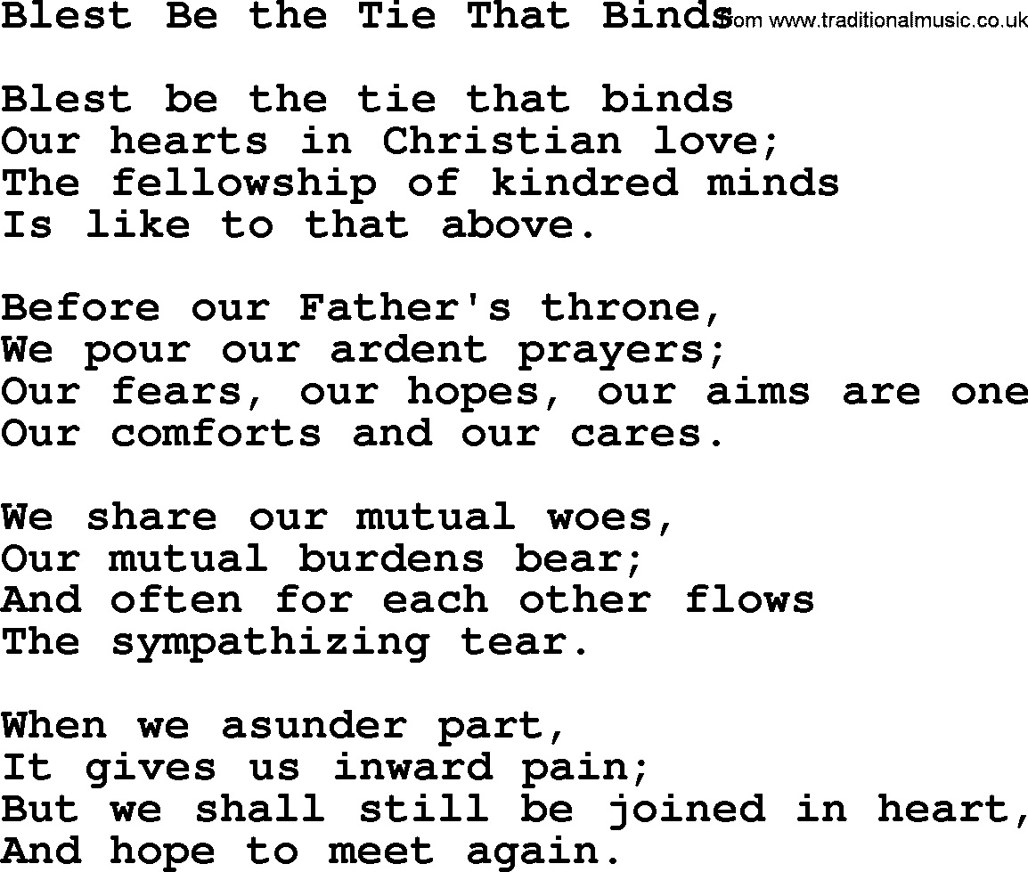 Baptist Hymnal Hymn: Blest Be The Tie That Binds, lyrics with pdf