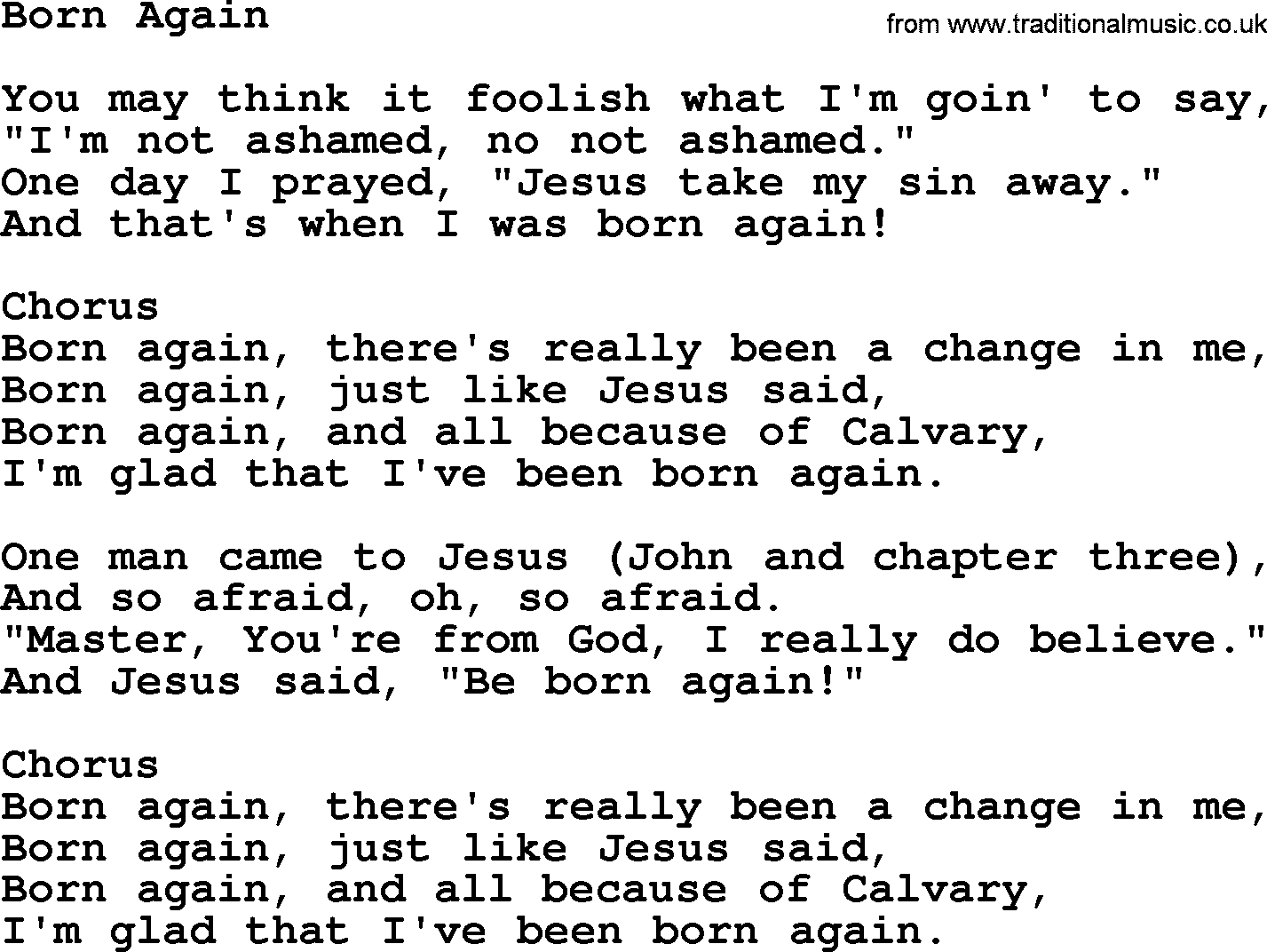 Baptist Hymnal Hymn: Born Again, lyrics with pdf