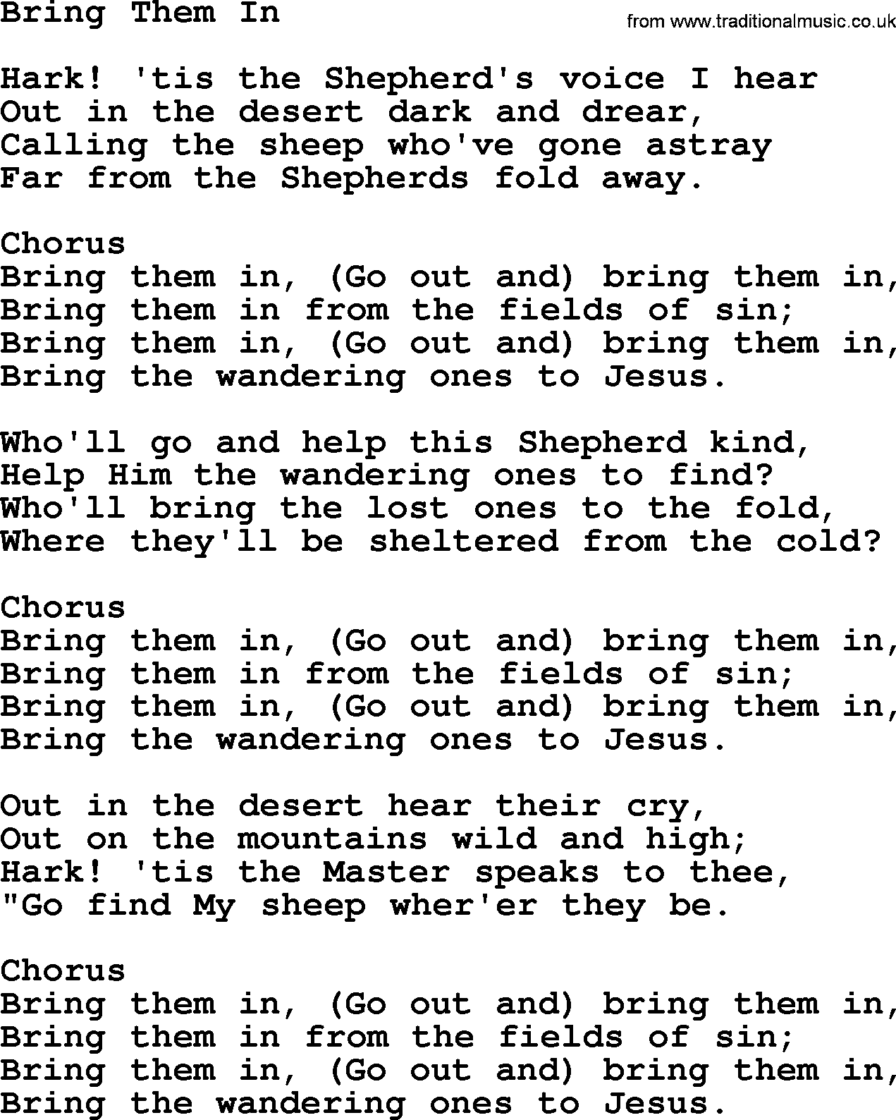Baptist Hymnal Hymn: Bring Them In, lyrics with pdf