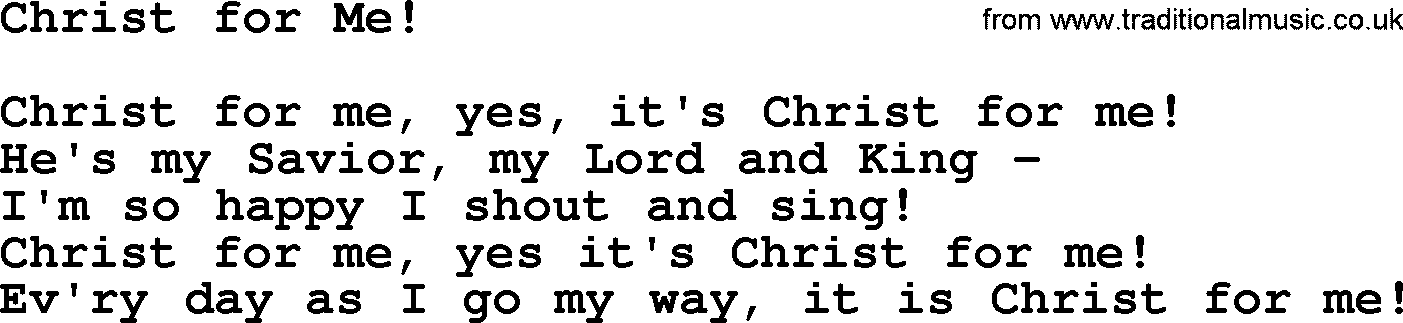Baptist Hymnal Hymn: Christ For Me!, lyrics with pdf