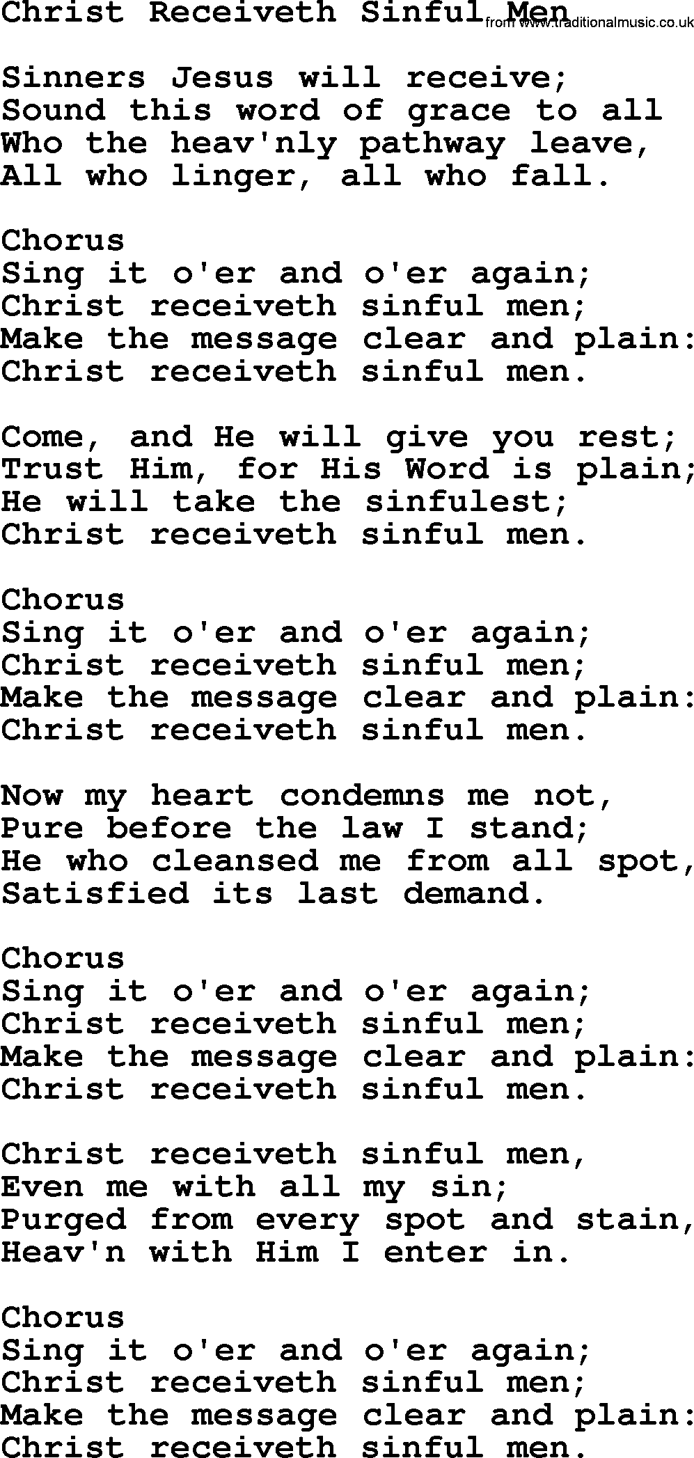 Baptist Hymnal Hymn: Christ Receiveth Sinful Men, lyrics with pdf