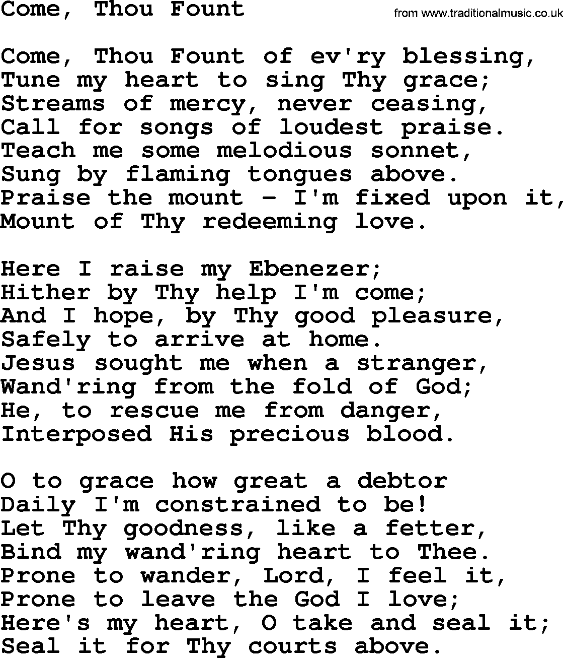Baptist Hymnal Hymn: Come, Thou Fount, lyrics with pdf