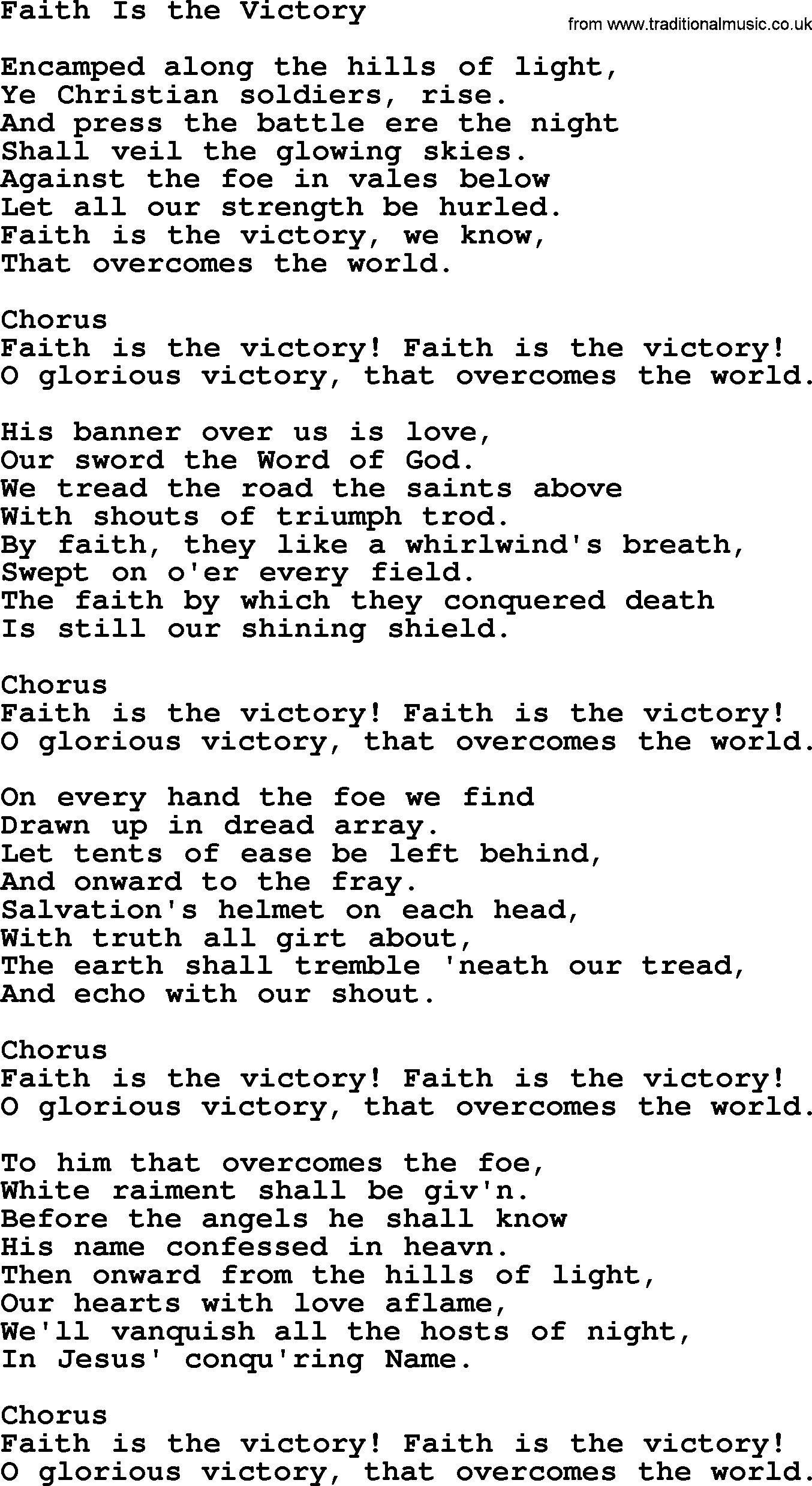 Baptist Hymnal Hymn: Faith Is The Victory, lyrics with pdf