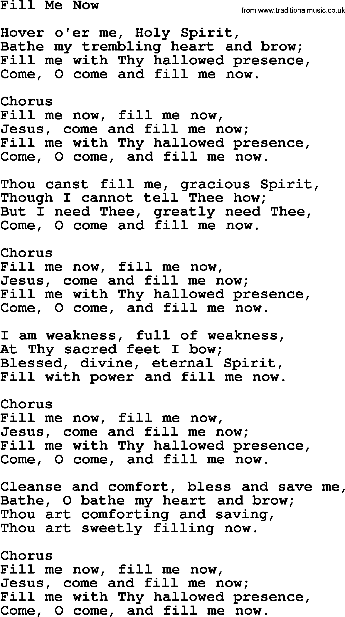 Baptist Hymnal Hymn: Fill Me Now, lyrics with pdf