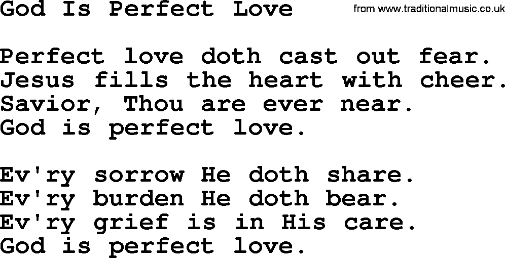 Baptist Hymnal Hymn: God Is Perfect Love, lyrics with pdf