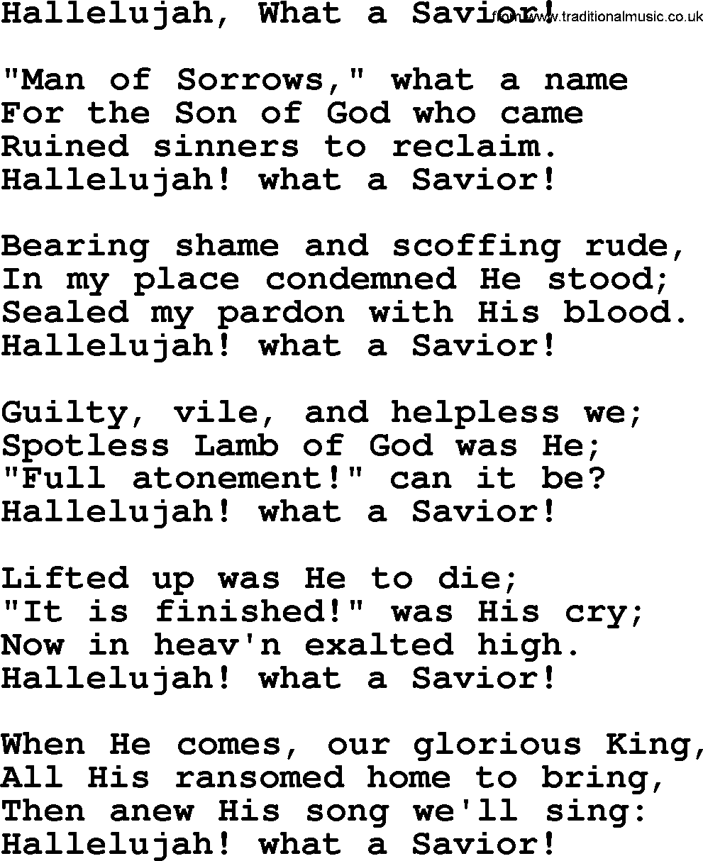 Baptist Hymnal Hymn: Hallelujah, What A Savior!, lyrics with pdf