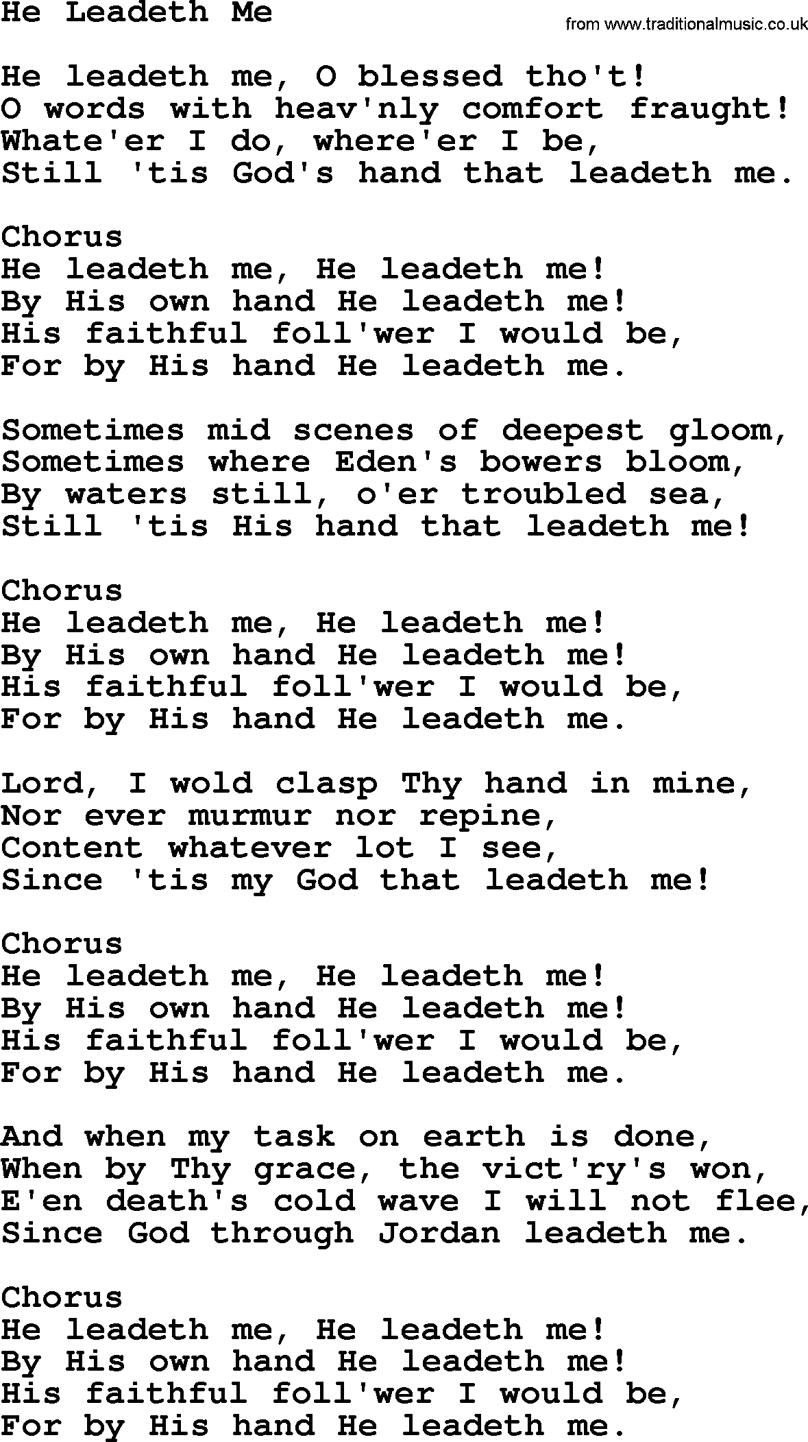 Baptist Hymnal Hymn: He Leadeth Me, lyrics with pdf
