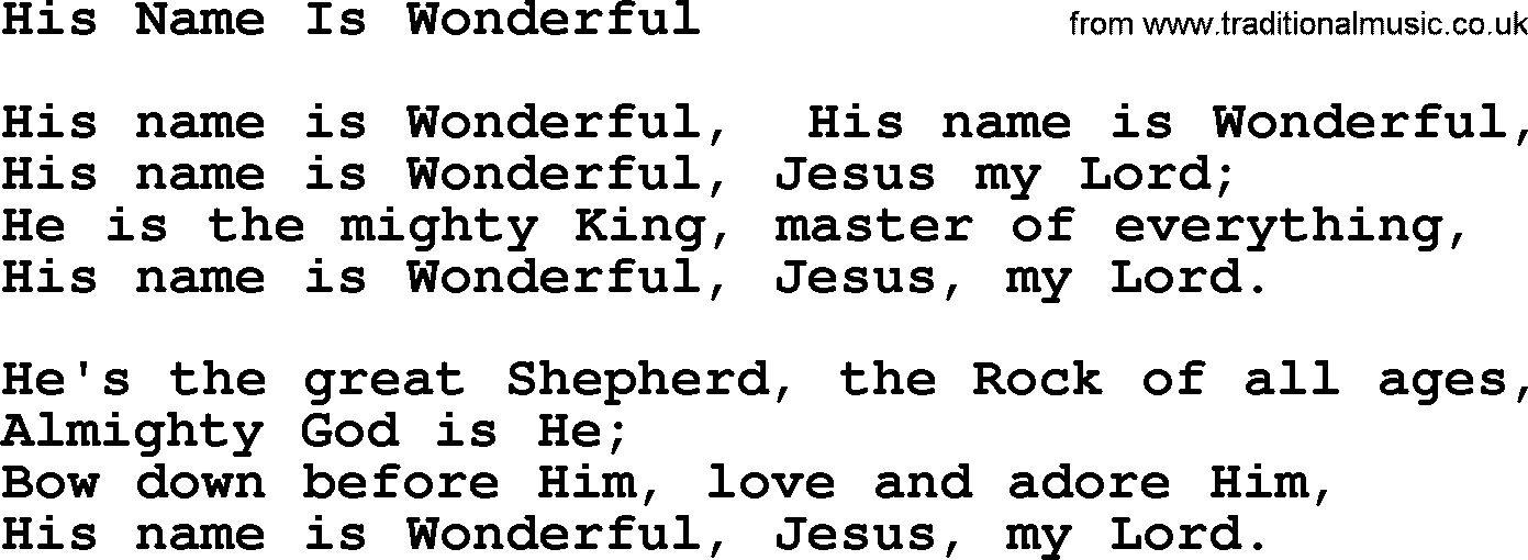 Baptist Hymnal Hymn: His Name Is Wonderful, lyrics with pdf