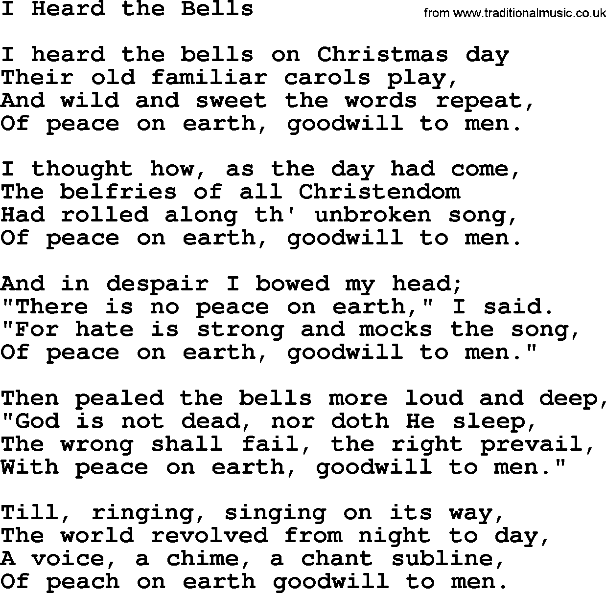 Baptist Hymnal Hymn: I Heard The Bells, lyrics with pdf