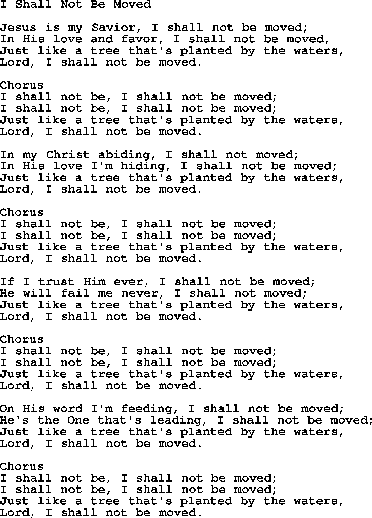 Baptist Hymnal Hymn: I Shall Not Be Moved, lyrics with pdf