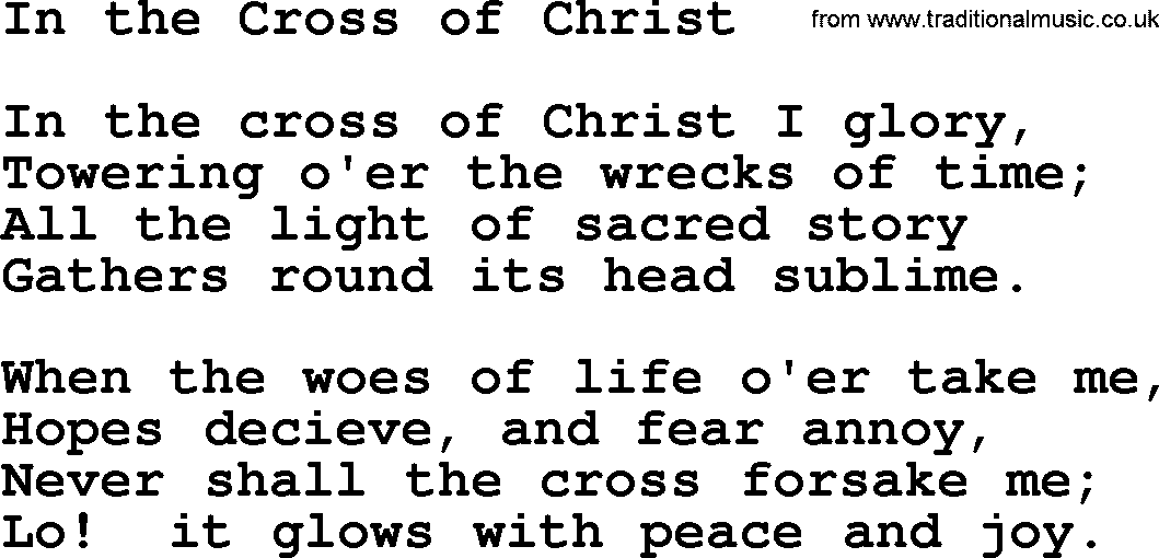 Baptist Hymnal Hymn: In The Cross Of Christ, lyrics with pdf