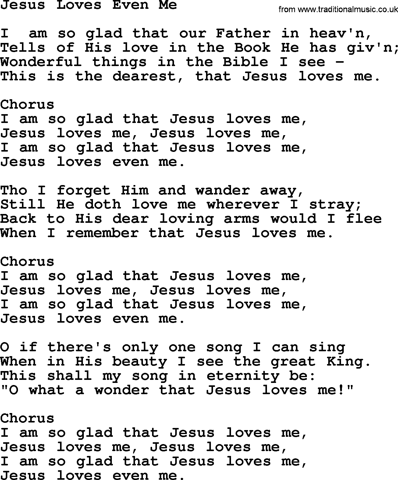 Baptist Hymnal Hymn: Jesus Loves Even Me, lyrics with pdf