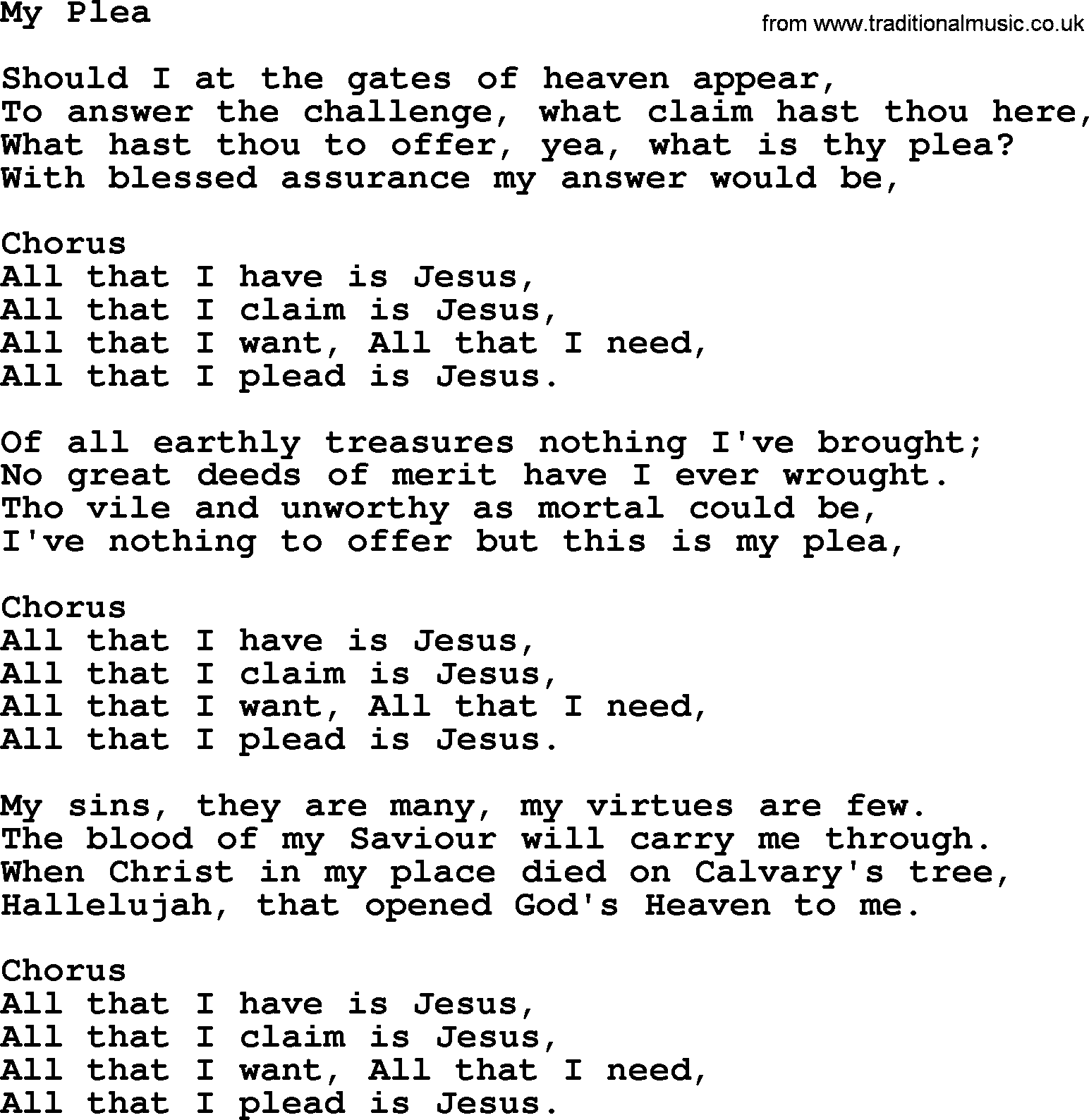 Baptist Hymnal Hymn: My Plea, lyrics with pdf