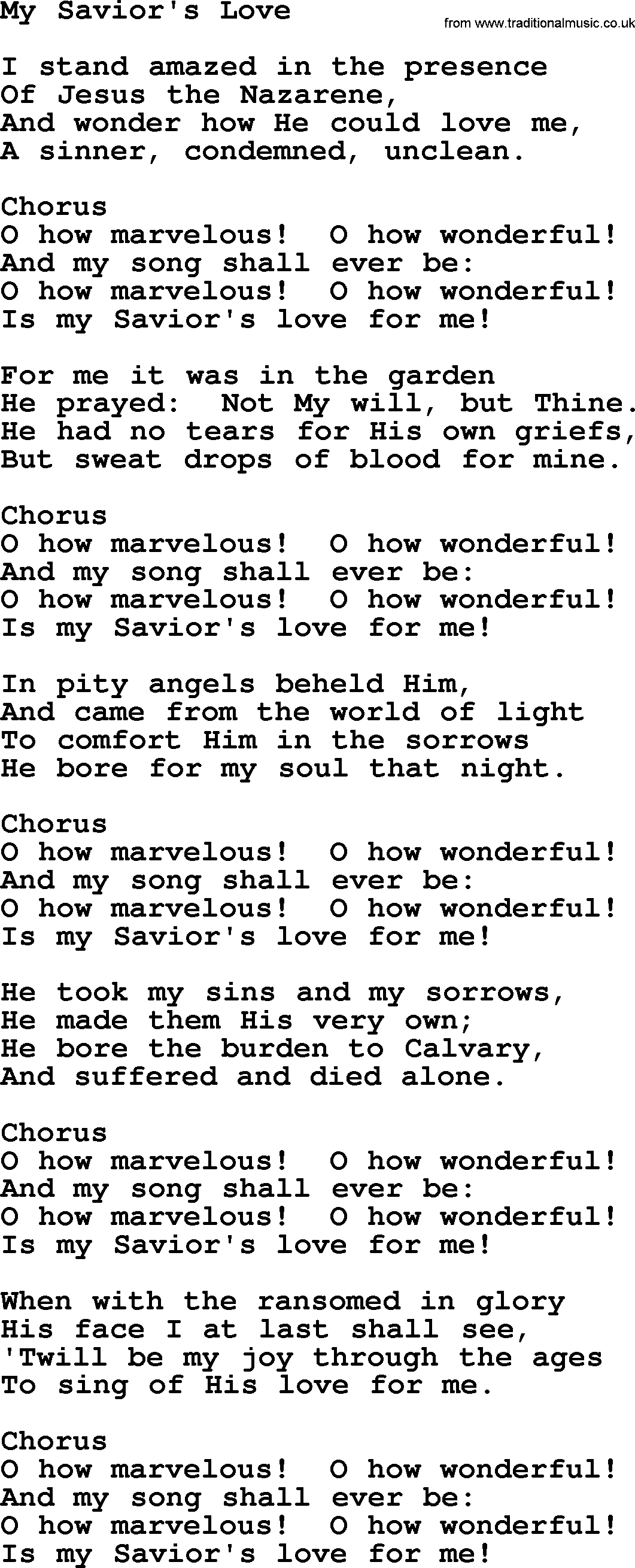 Baptist Hymnal Hymn: My Savior's Love, lyrics with pdf