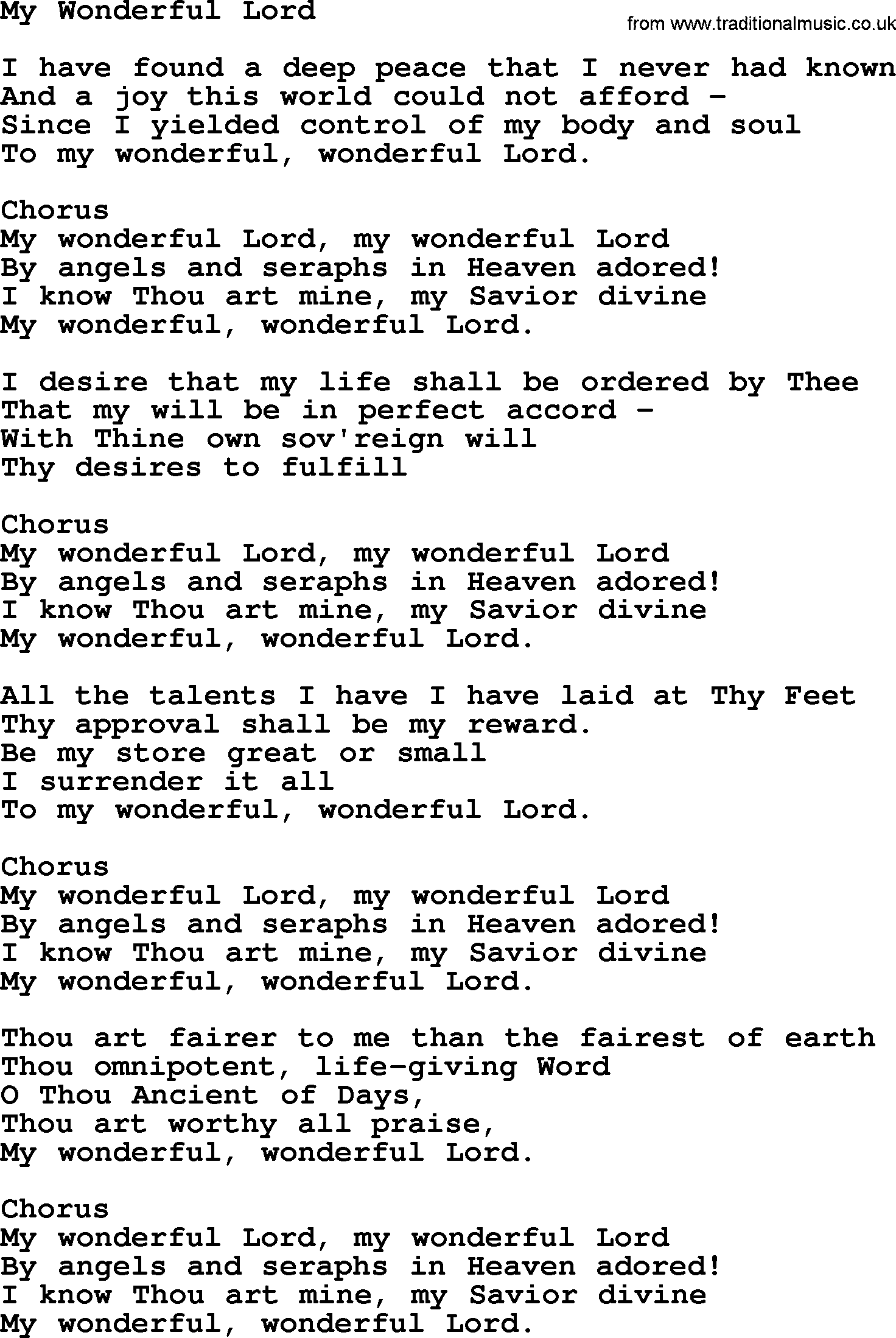 Baptist Hymnal Hymn: My Wonderful Lord, lyrics with pdf