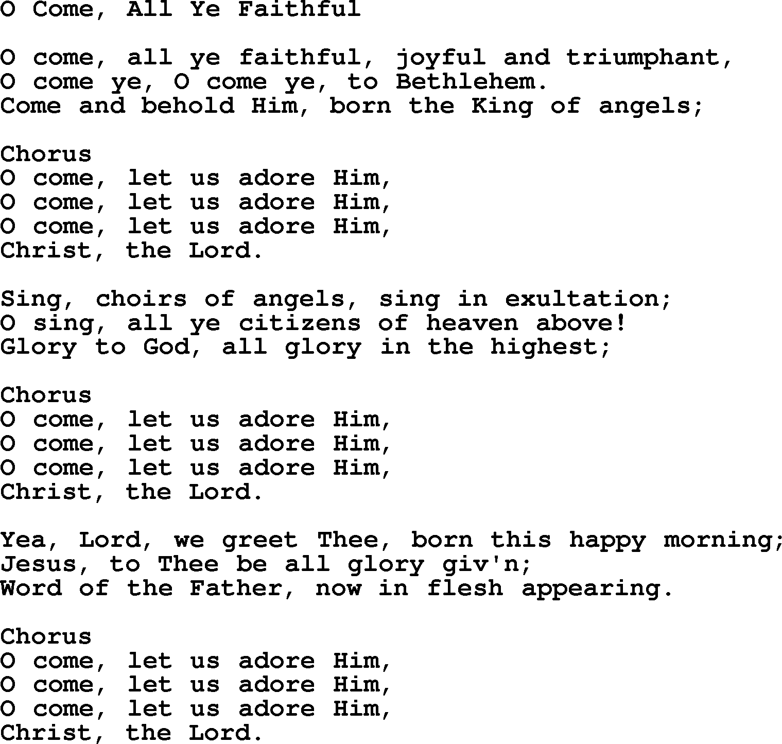 Baptist Hymnal, Christian Song: O Come, All Ye Faithful- lyrics with PDF for printing