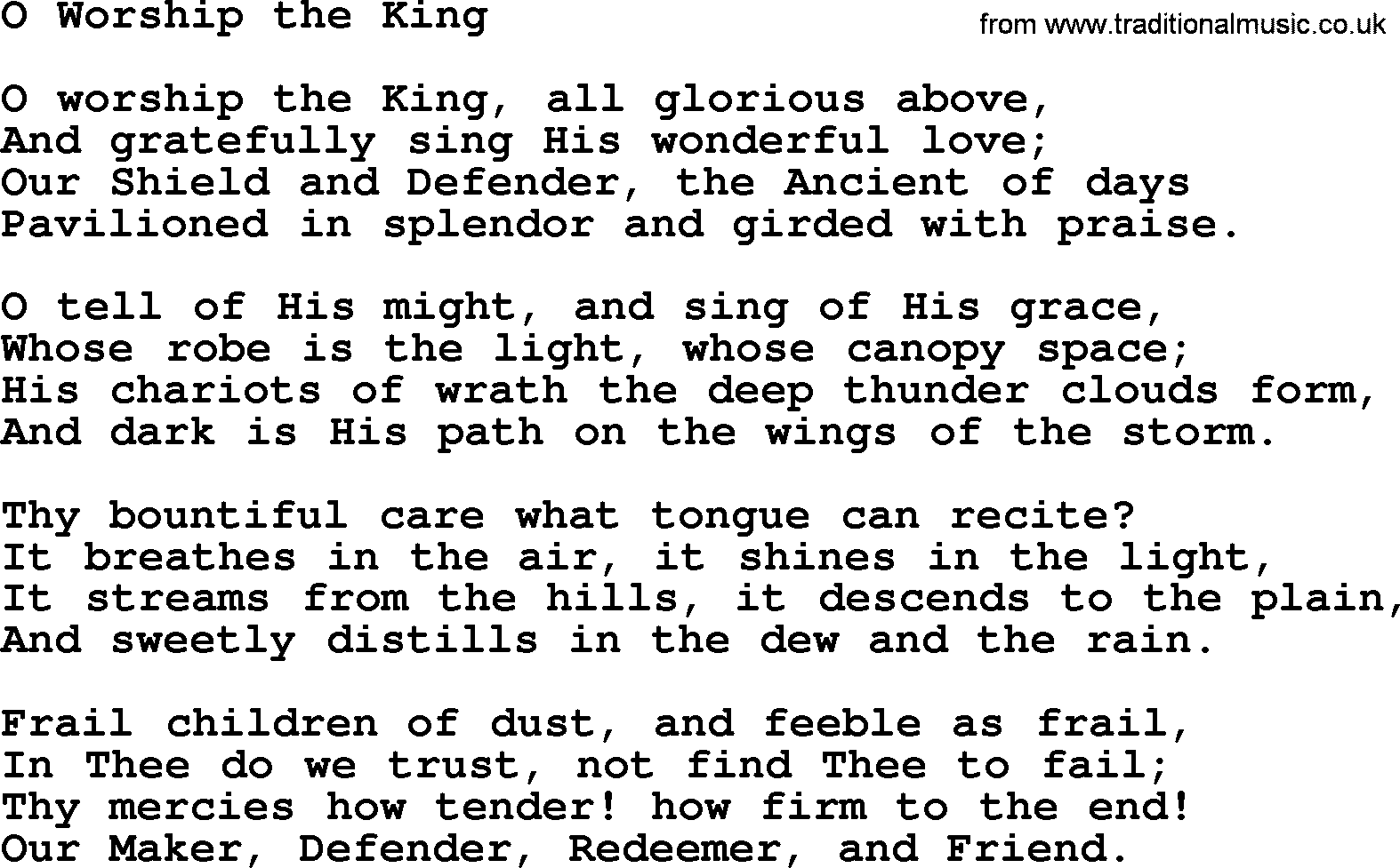 Baptist Hymnal Hymn: O Worship The King, lyrics with pdf