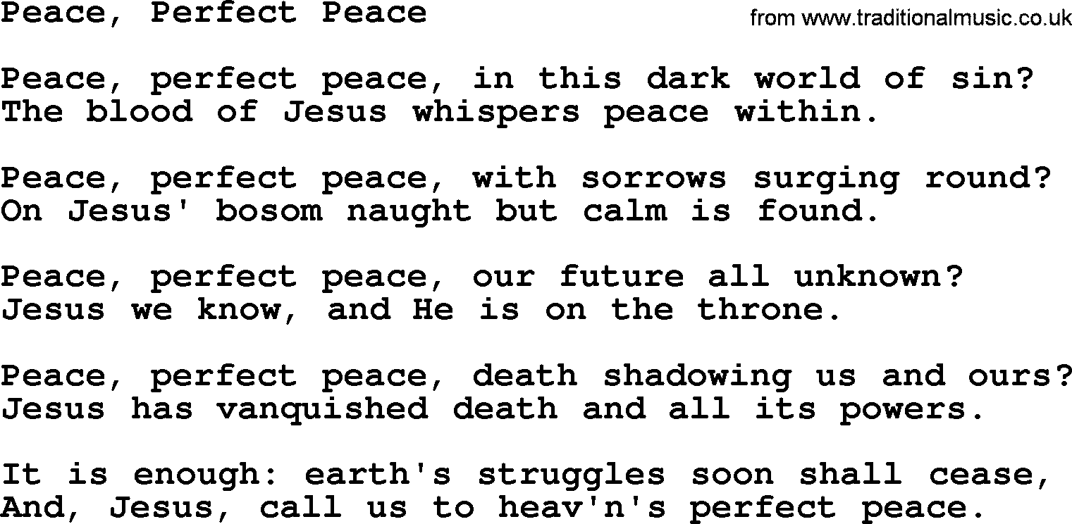 Baptist Hymnal Hymn: Peace, Perfect Peace, lyrics with pdf