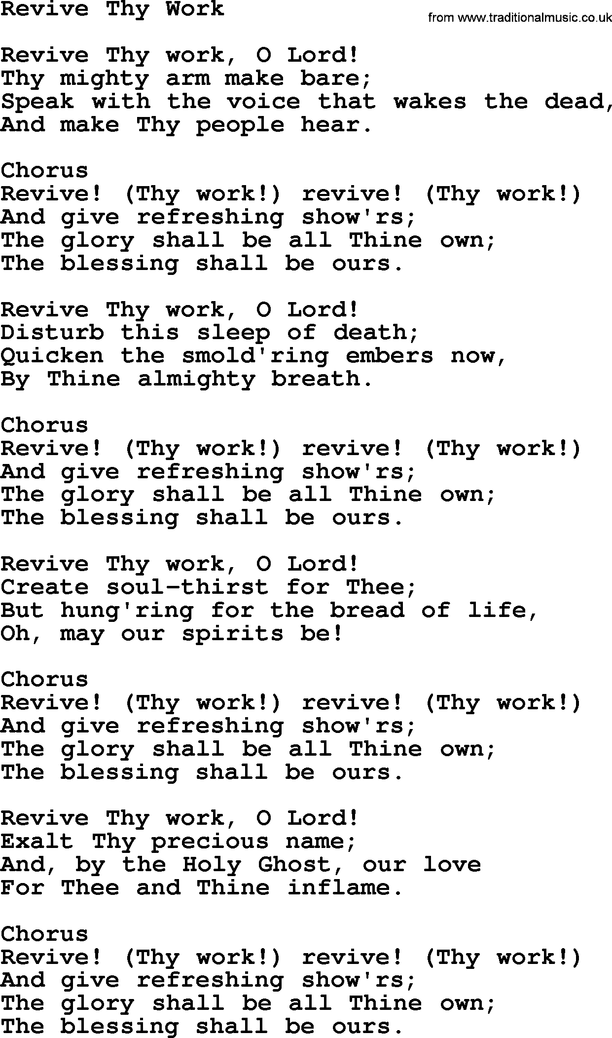 Baptist Hymnal Hymn: Revive Thy Work, lyrics with pdf