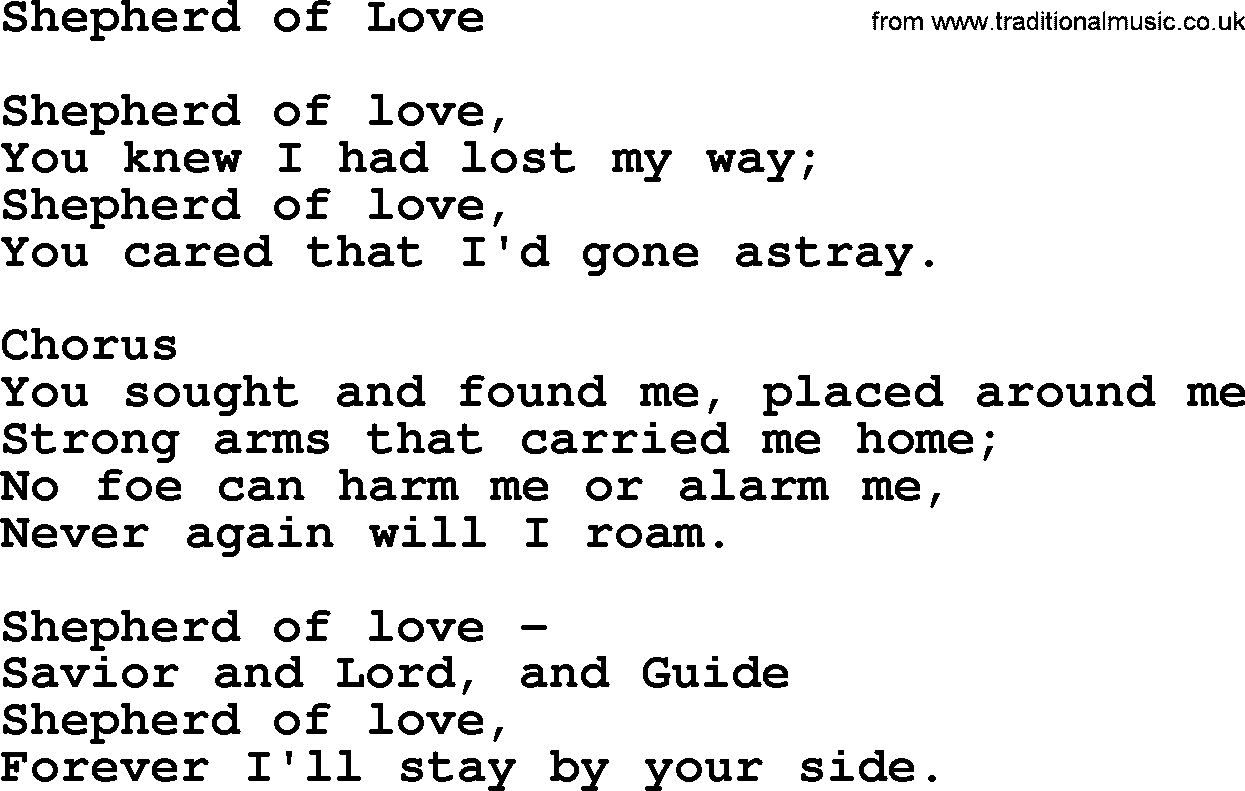 Baptist Hymnal Hymn: Shepherd Of Love, lyrics with pdf