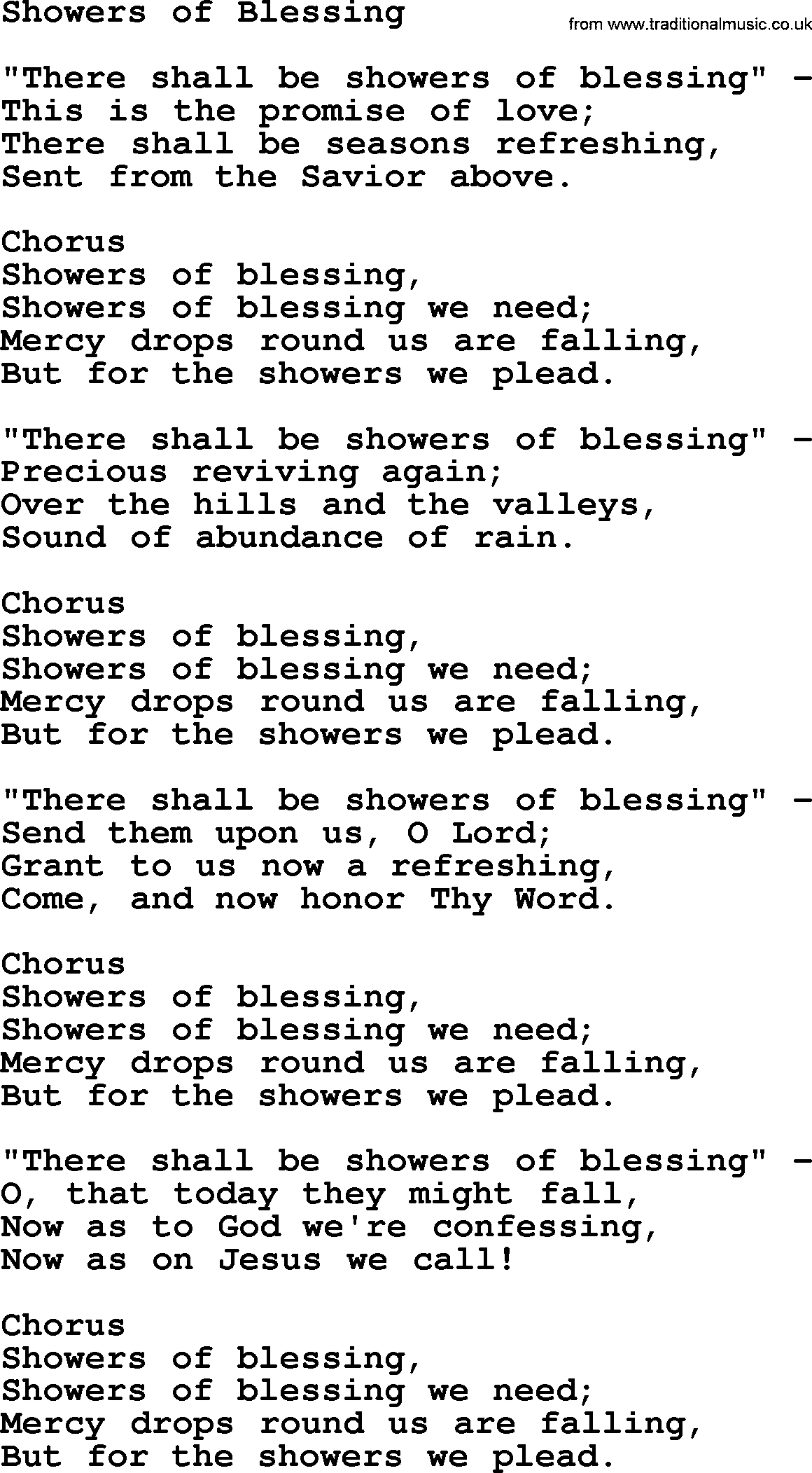 Baptist Hymnal Hymn: Showers Of Blessing, lyrics with pdf