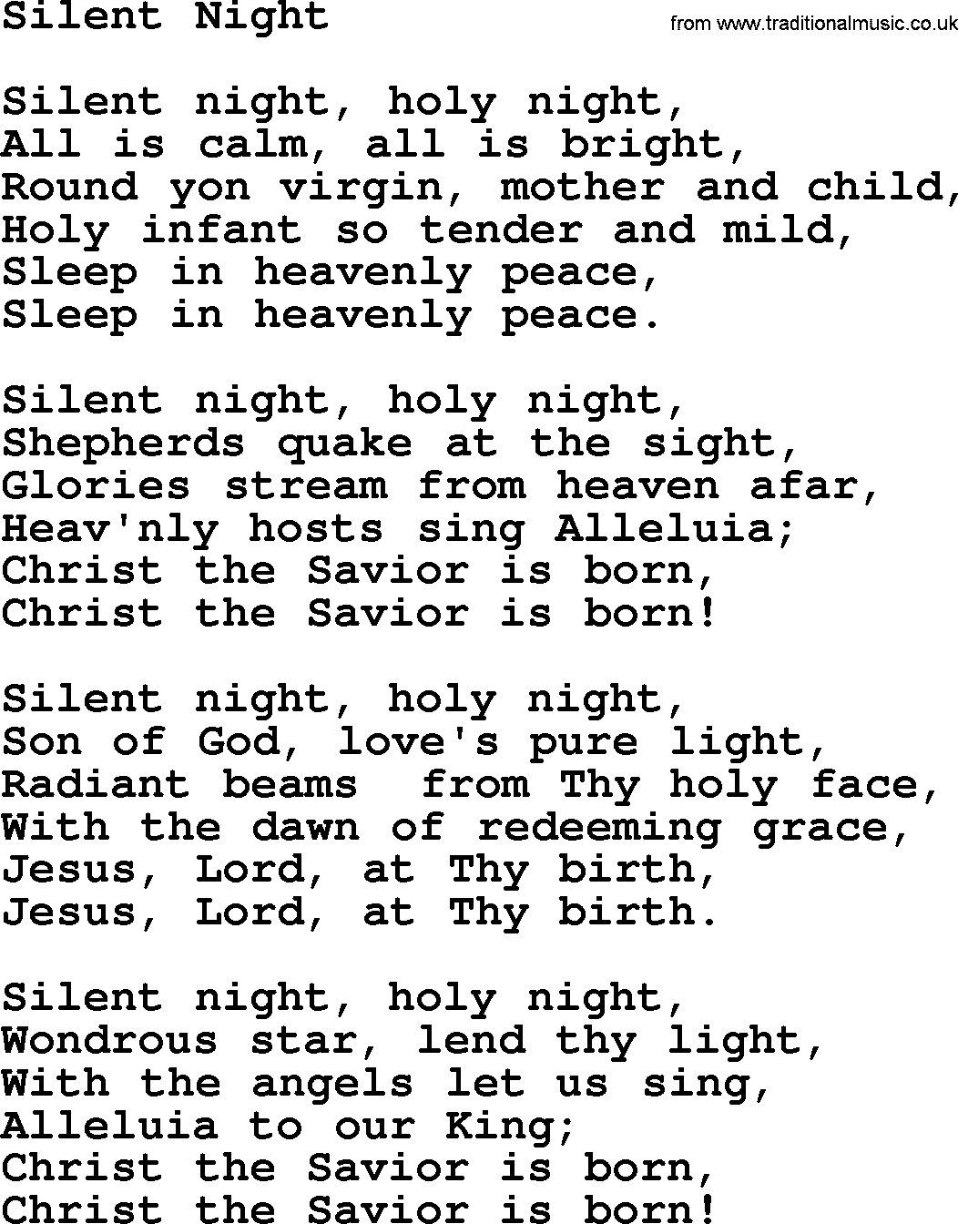 Baptist Hymnal, Christian Song Silent Night lyrics with PDF for printing