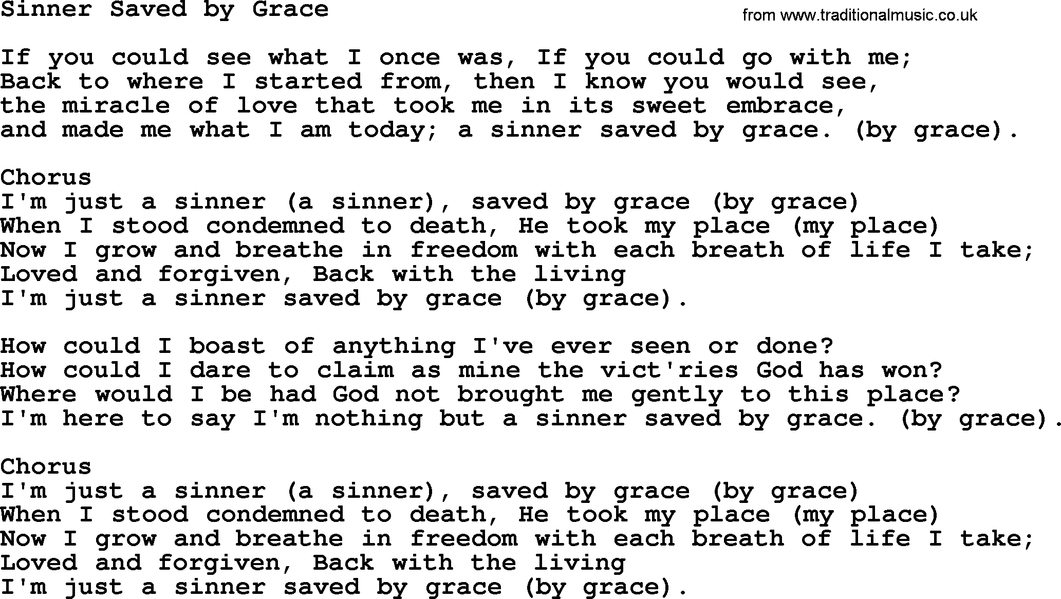 Baptist Hymnal Hymn: Sinner Saved By Grace, lyrics with pdf