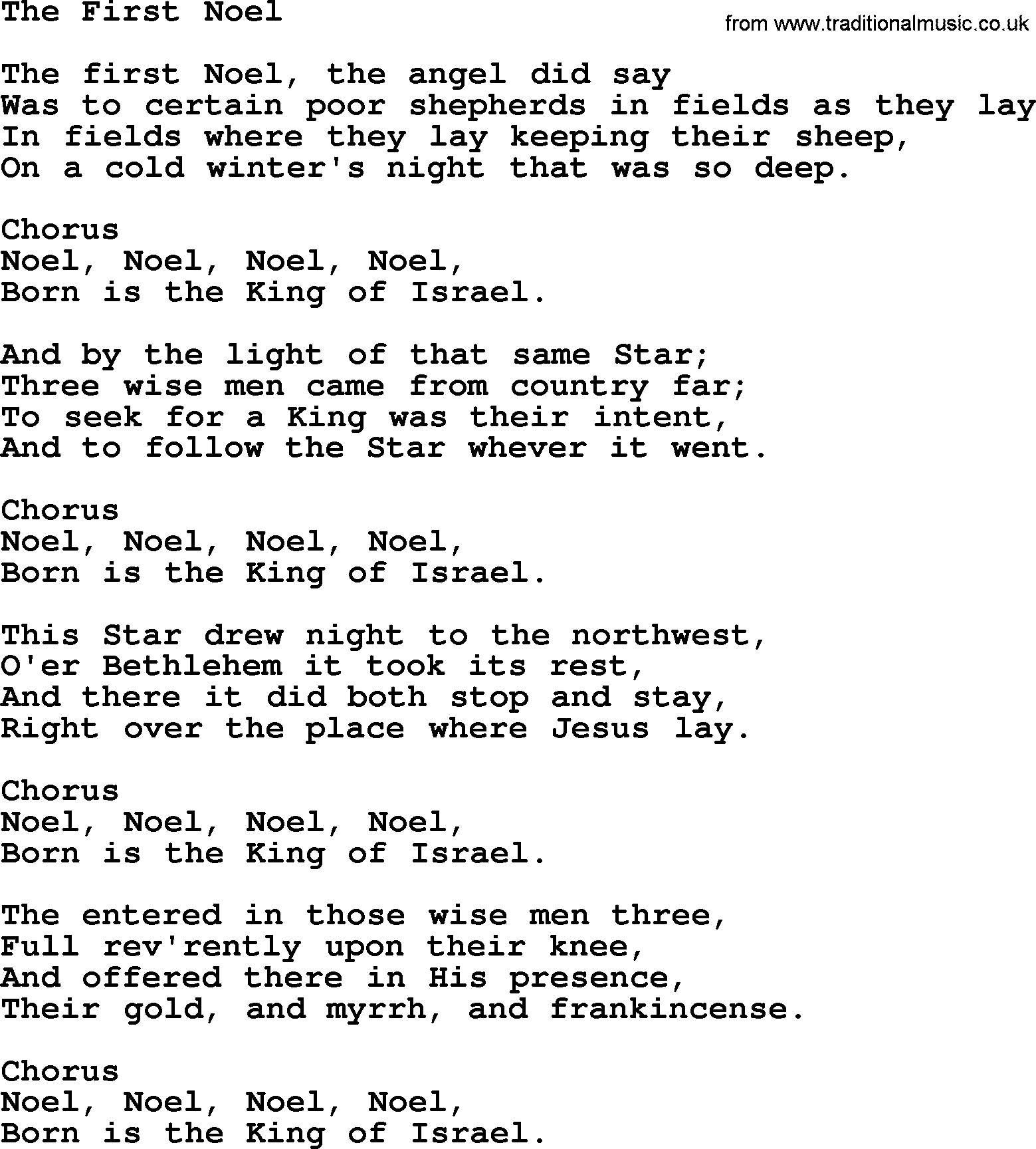 Baptist Hymnal Hymn: The First Noel, lyrics with pdf