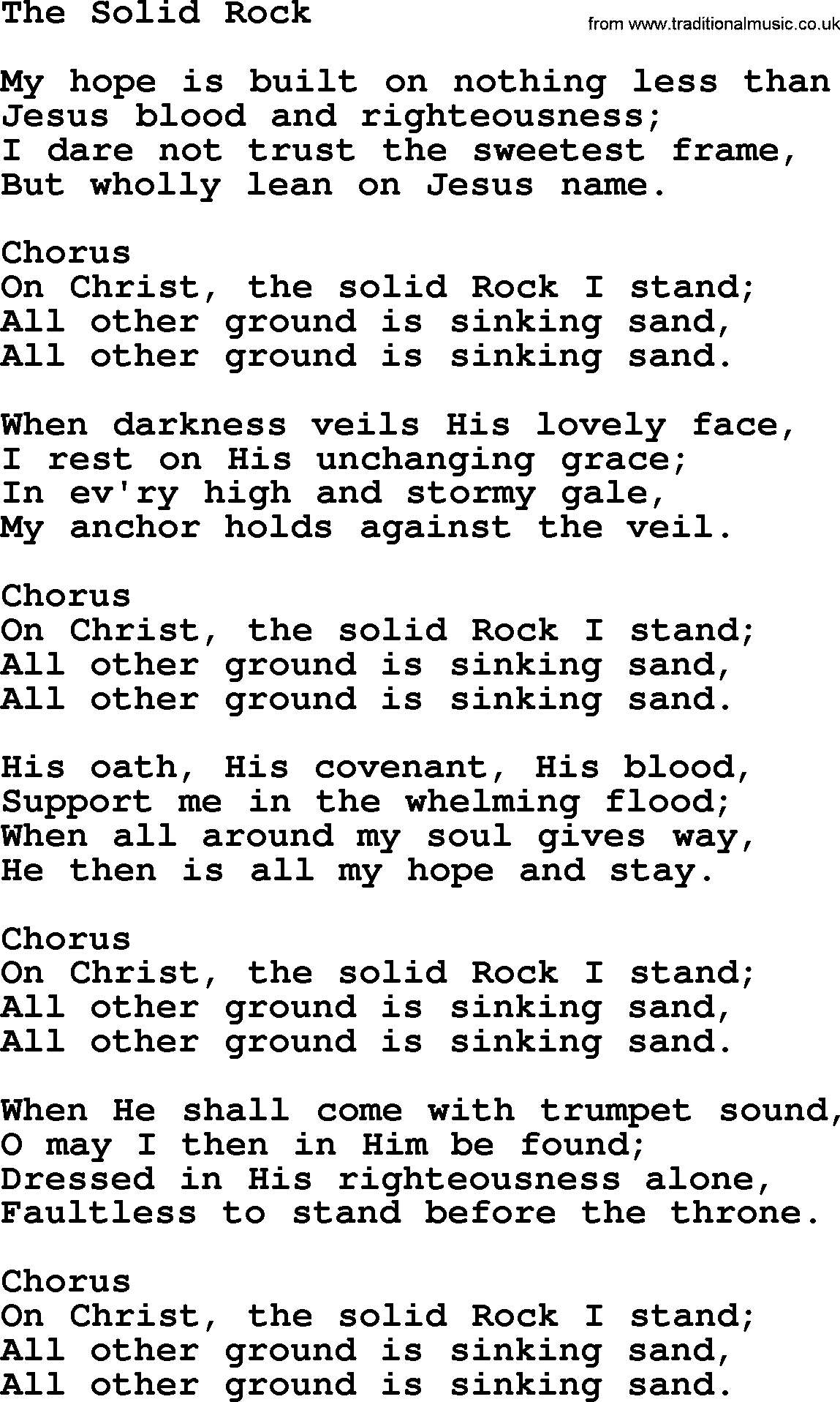 Baptist Hymnal Hymn: The Solid Rock, lyrics with pdf