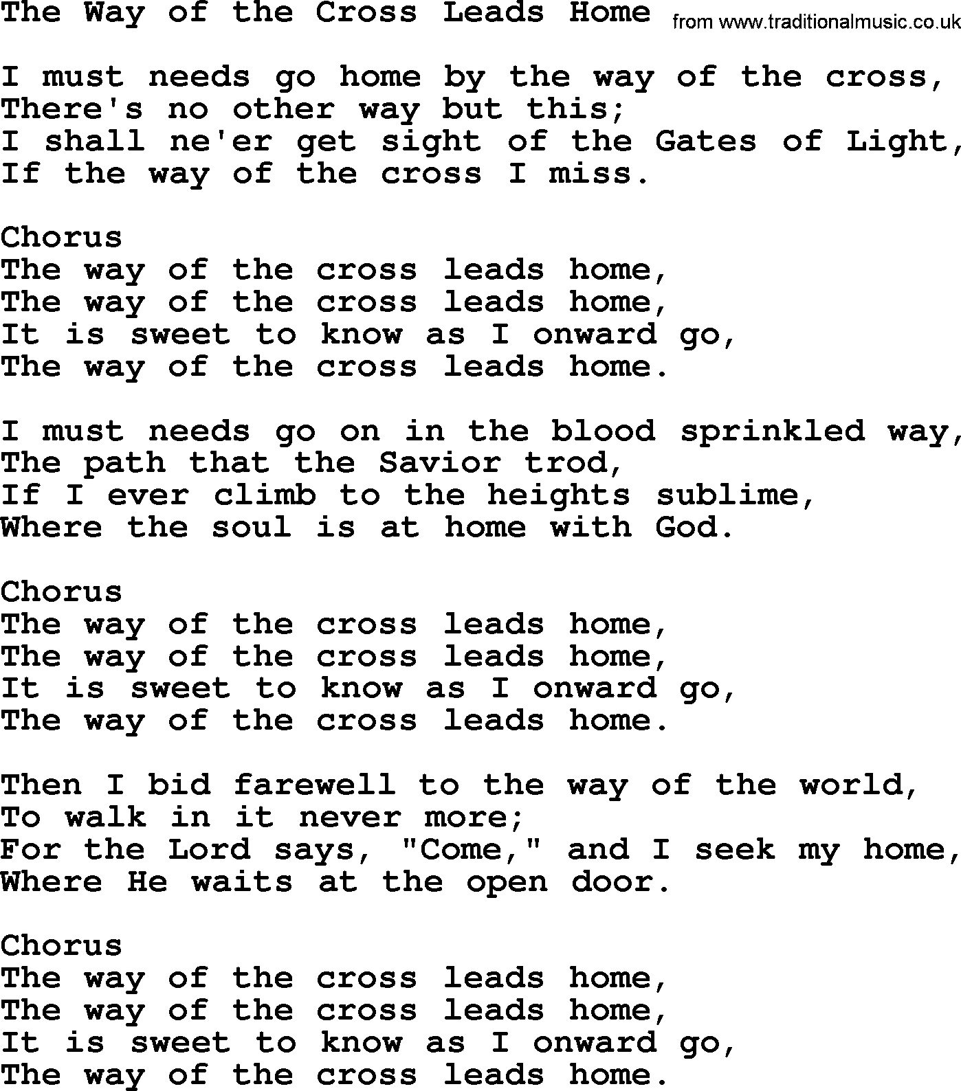 Baptist Hymnal Hymn: The Way Of The Cross Leads Home, lyrics with pdf