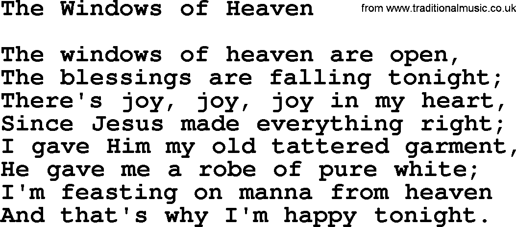 Baptist Hymnal Hymn: The Windows Of Heaven, lyrics with pdf