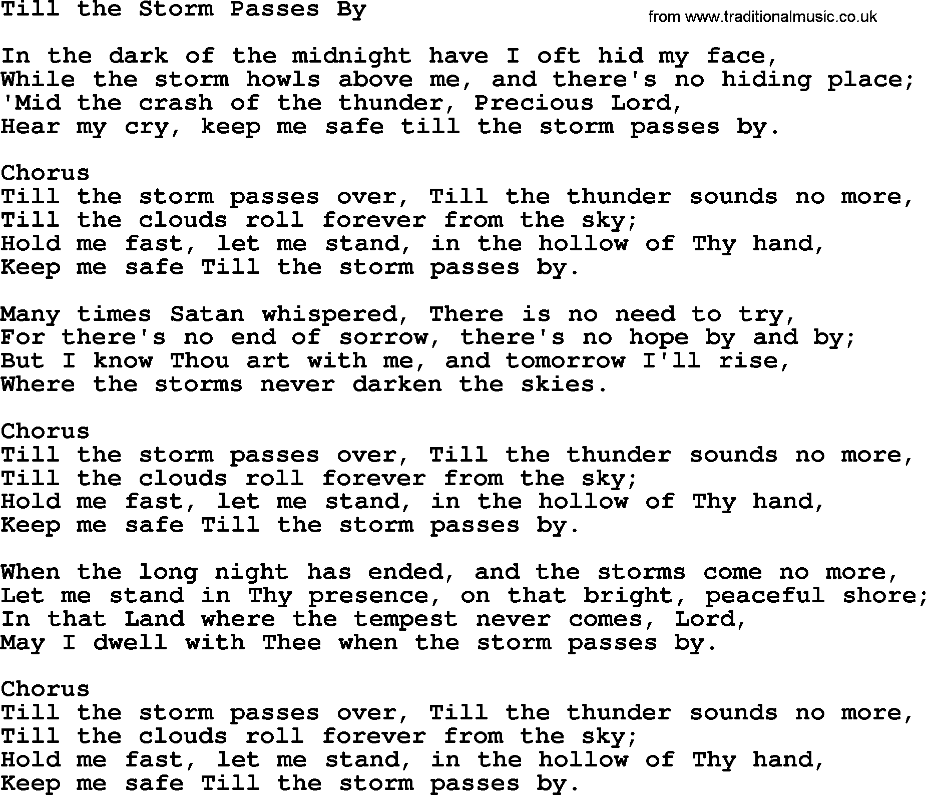 Baptist Hymnal Hymn: Till The Storm Passes By, lyrics with pdf