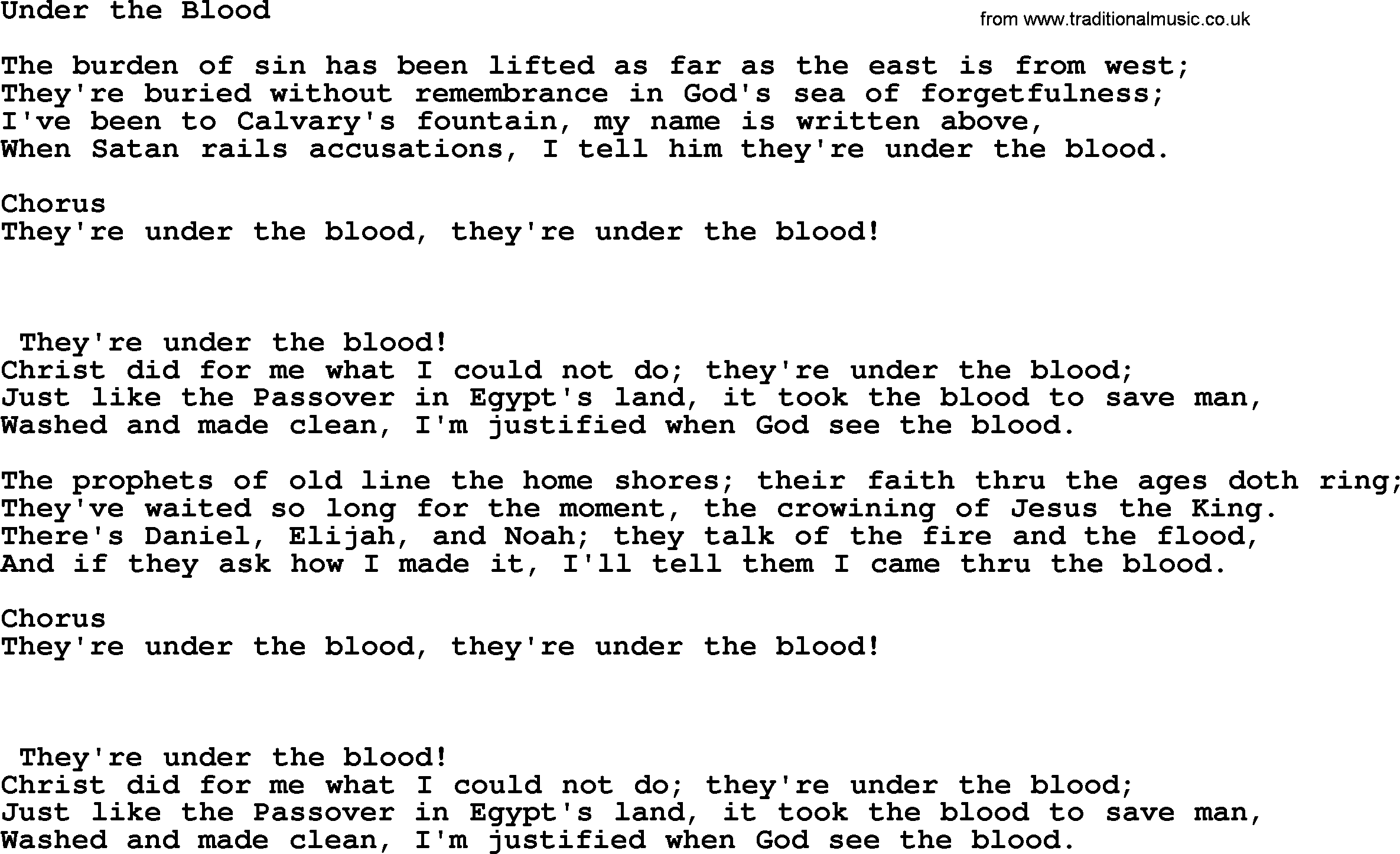 Baptist Hymnal Hymn: Under The Blood, lyrics with pdf